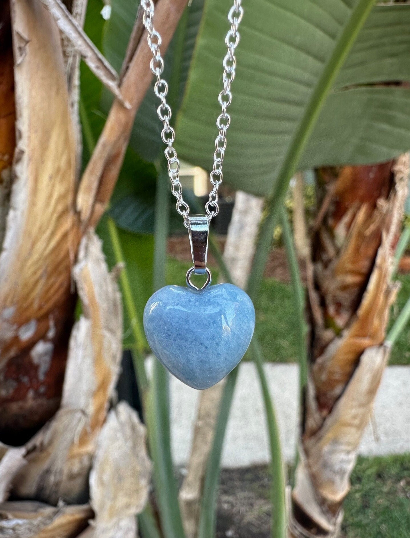 Dainty Blue Angelite Heart Pendant Necklace