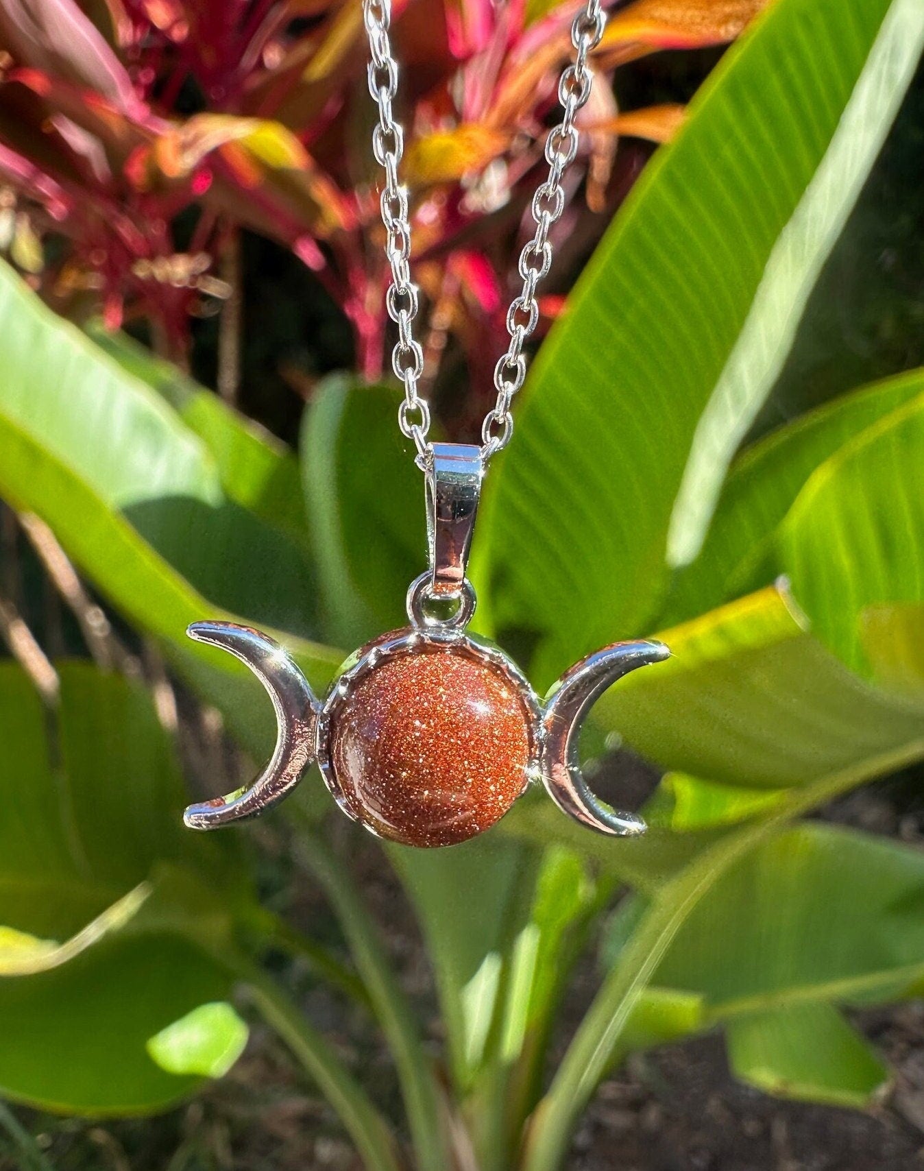 Goldstone Celestial 2 Moon Necklace