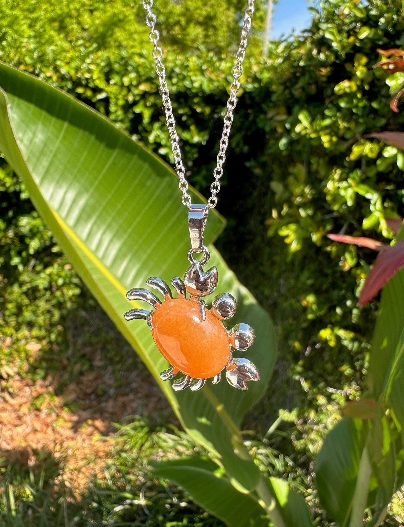 Orange Aventurine Crab Pendant Necklace