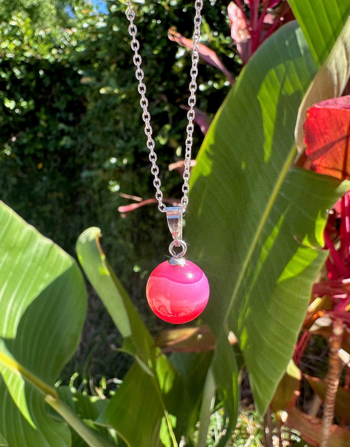 Stripped Pink Agate Ball Necklace