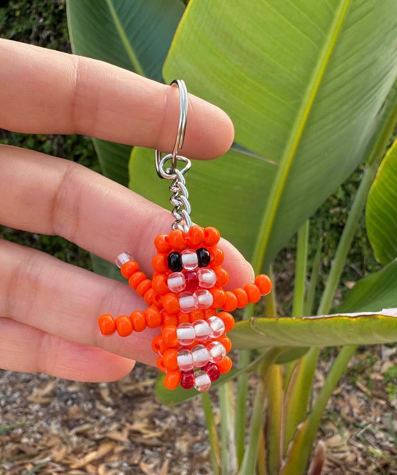 Beaded Orange Monkey Keychain