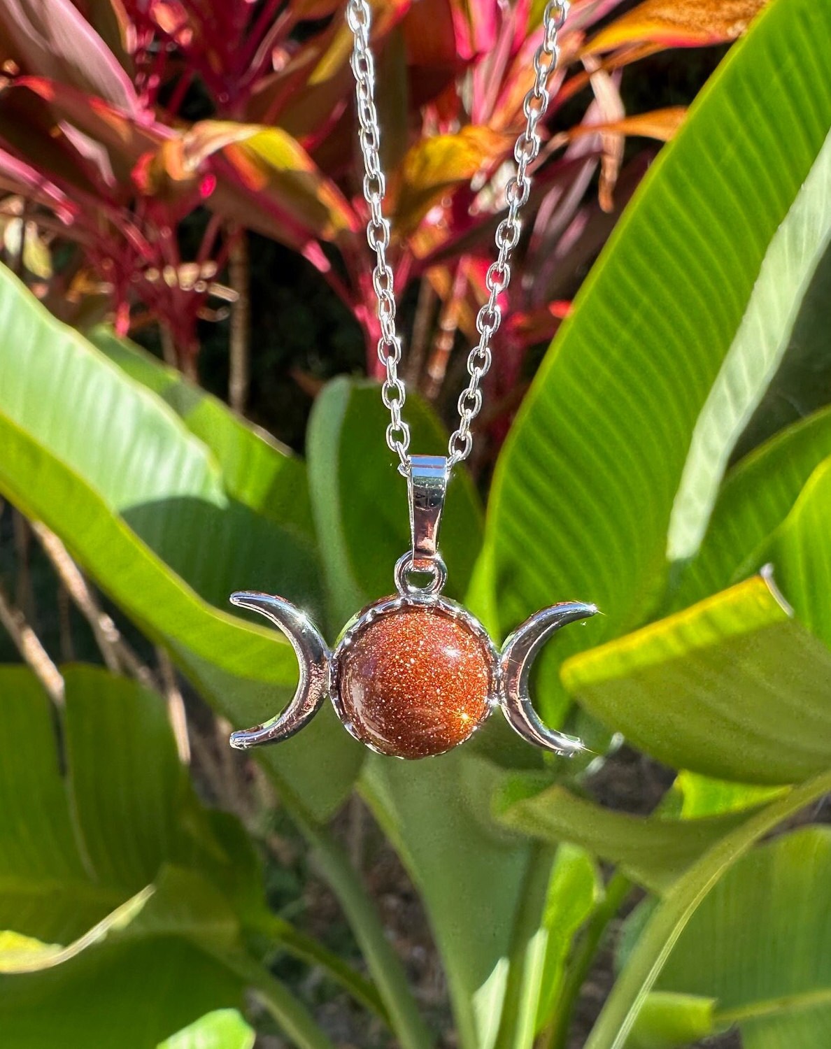 Goldstone Celestial 2 Moon Necklace