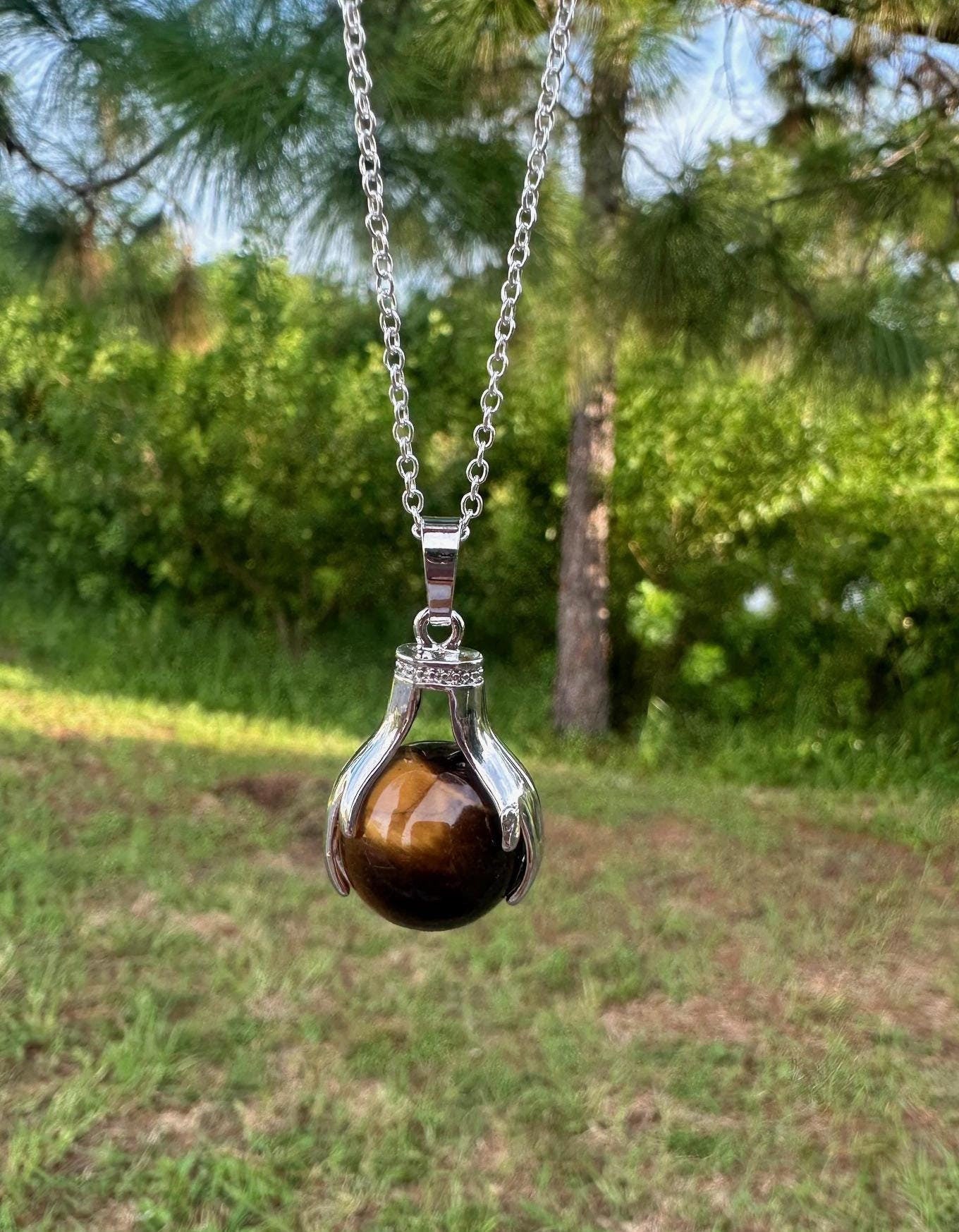 Tiger Eye Hands Pendant Necklace