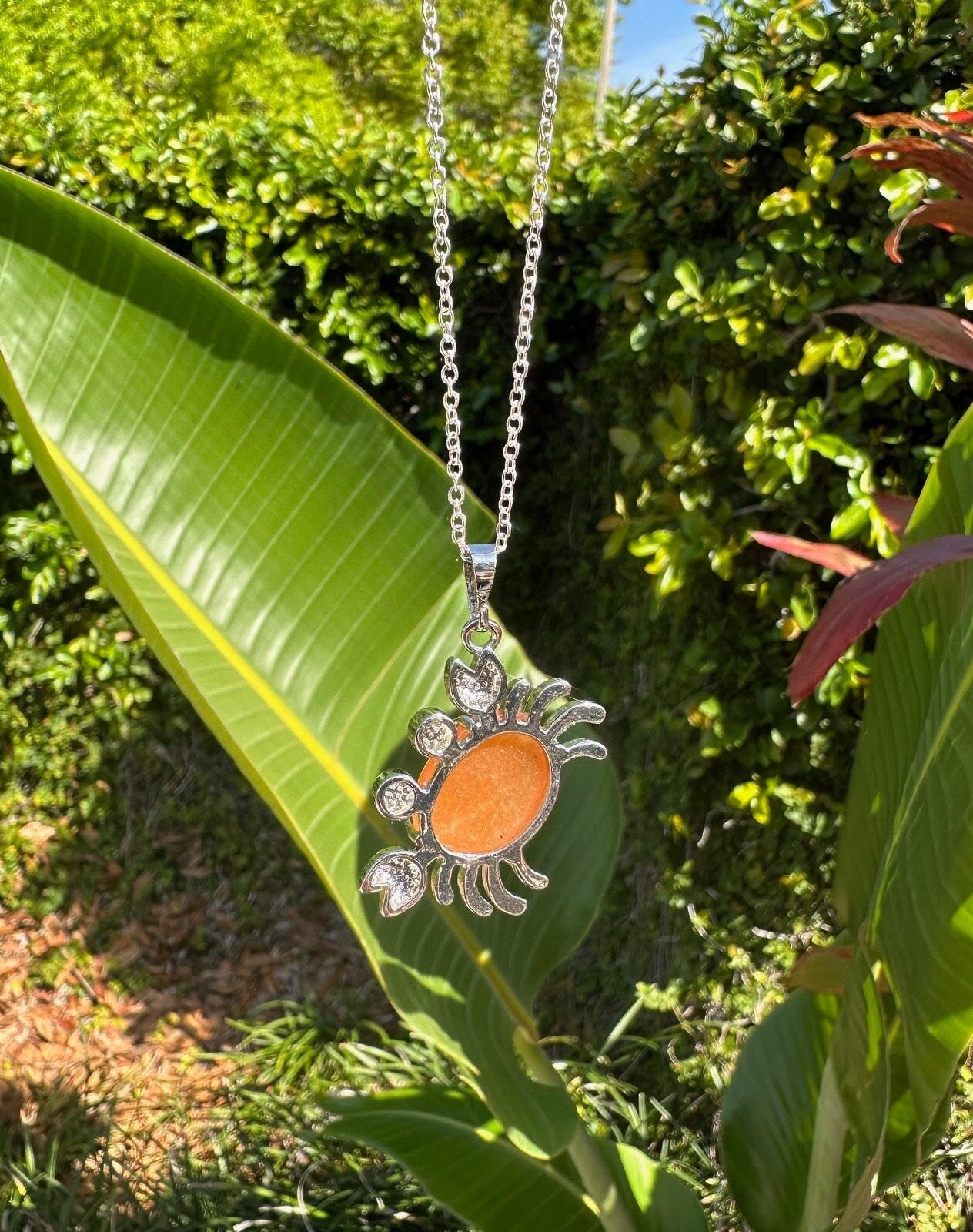 Orange Aventurine Crab Pendant Necklace
