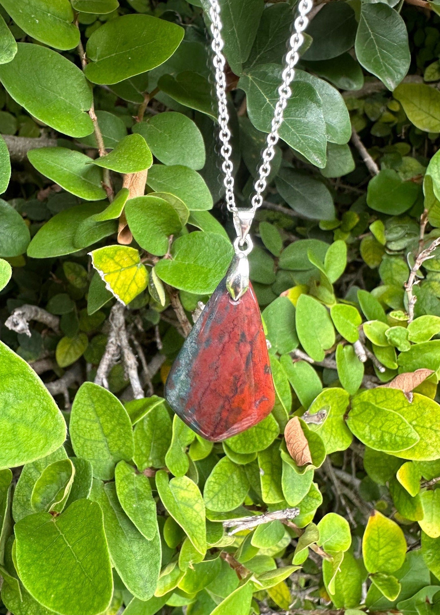 Indian Bloodstone Shield Pendant Necklace