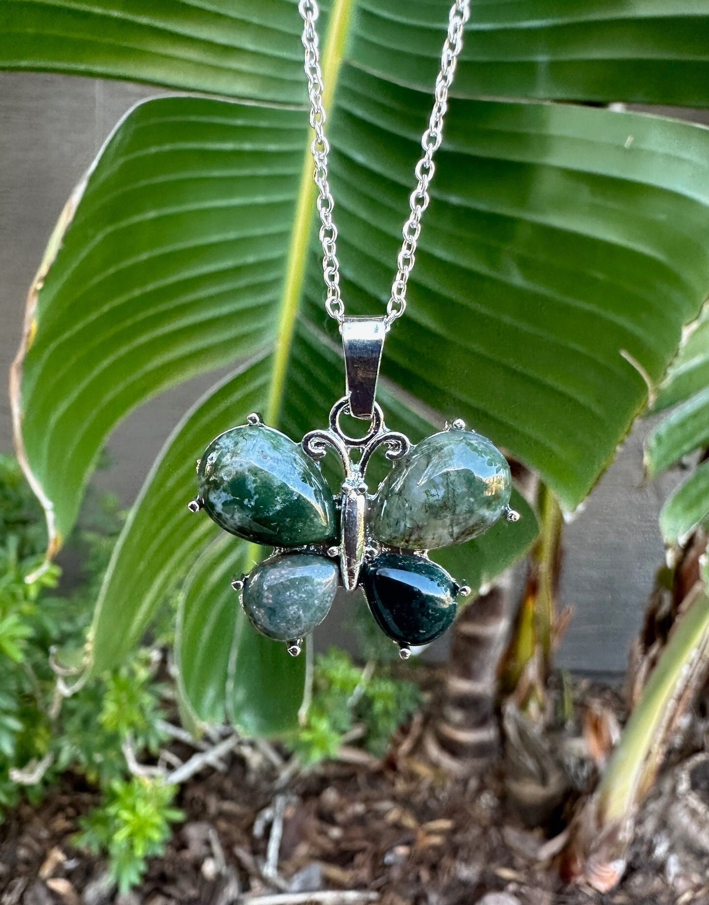 Indian Agate Butterfly Pendant Necklace