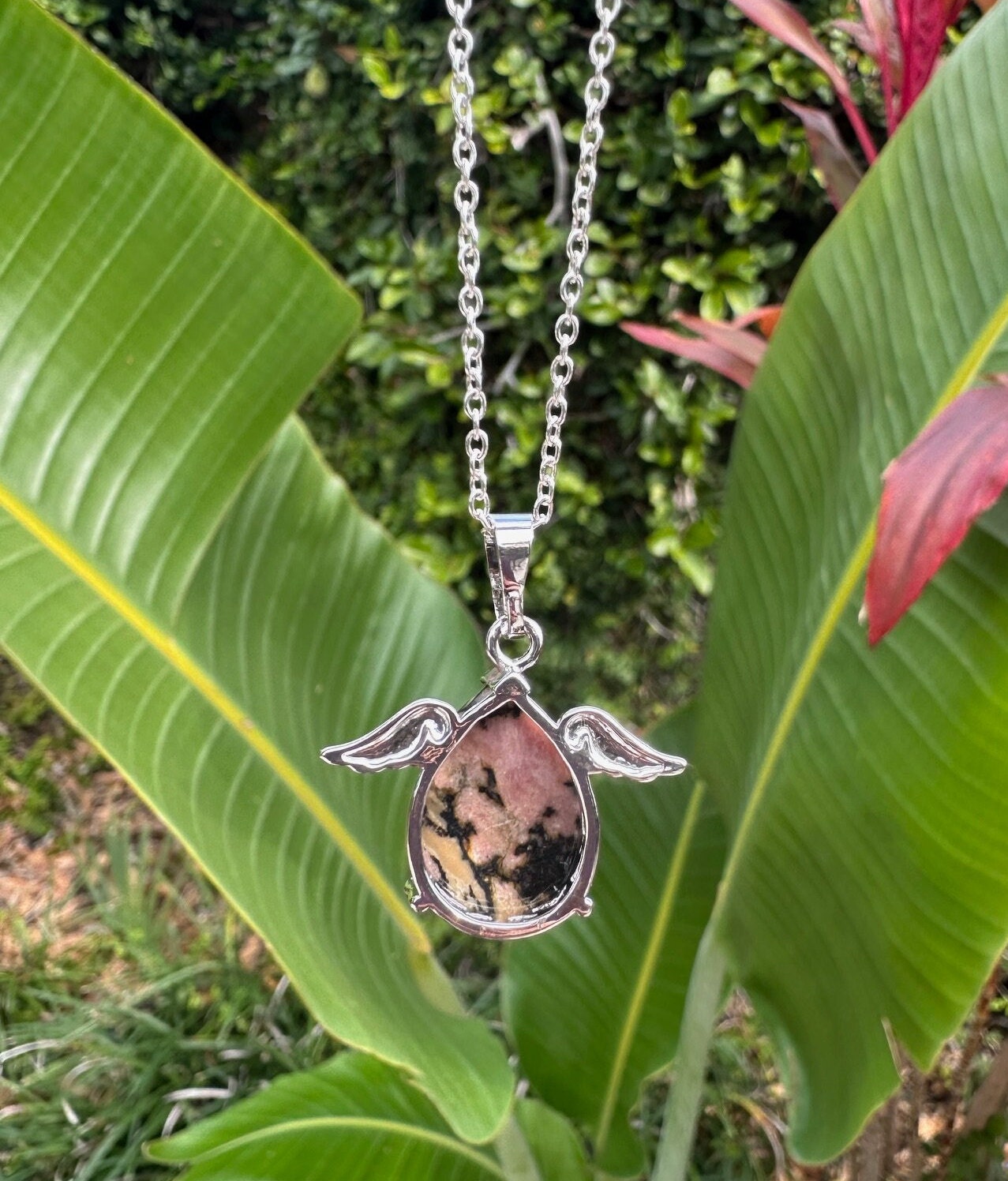 Rhodonite Angelic Egg Pendant Necklace