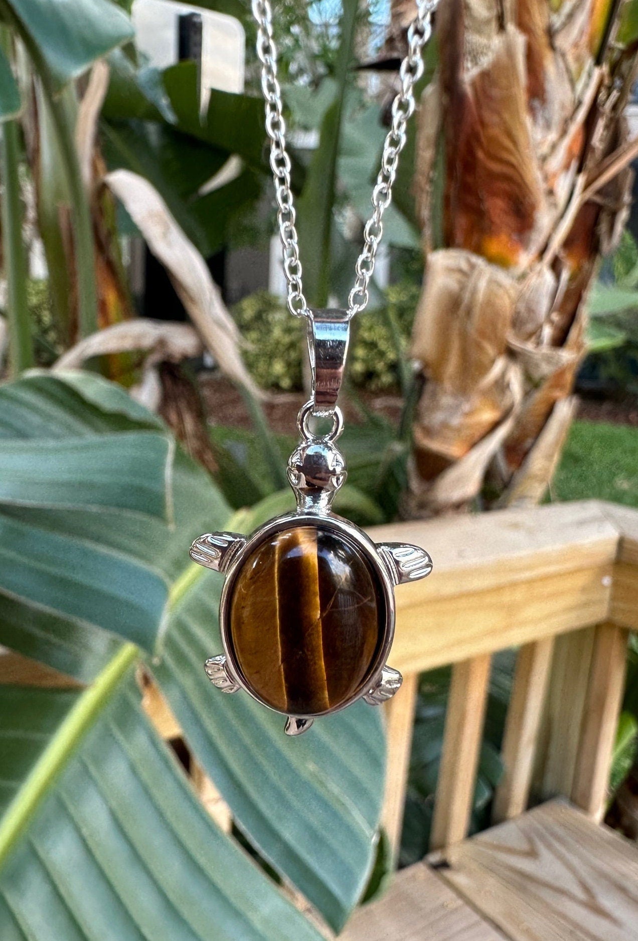 Tiger Eye Turtle Pendant Necklace