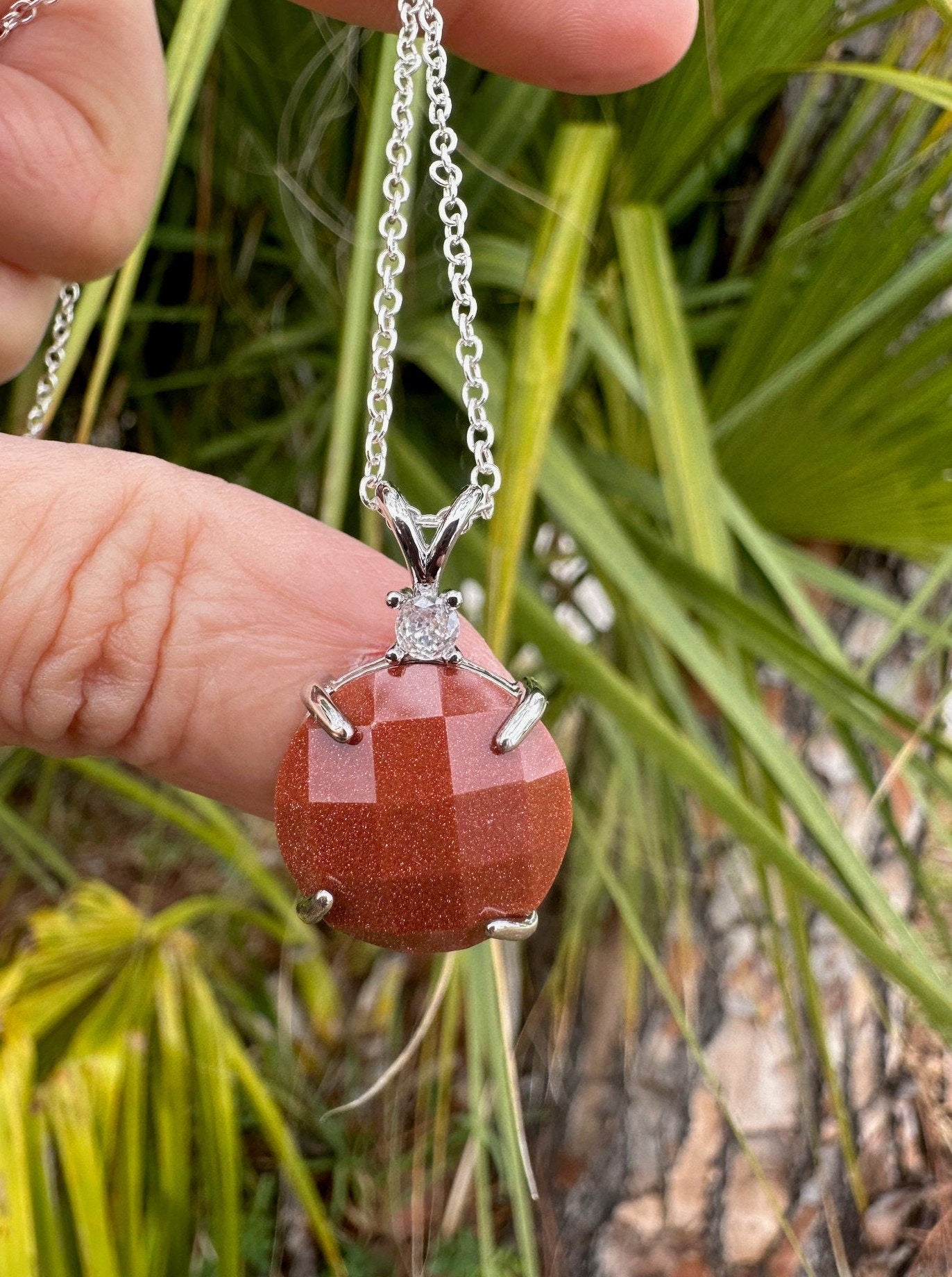 Goldstone Prism Pendant Necklace