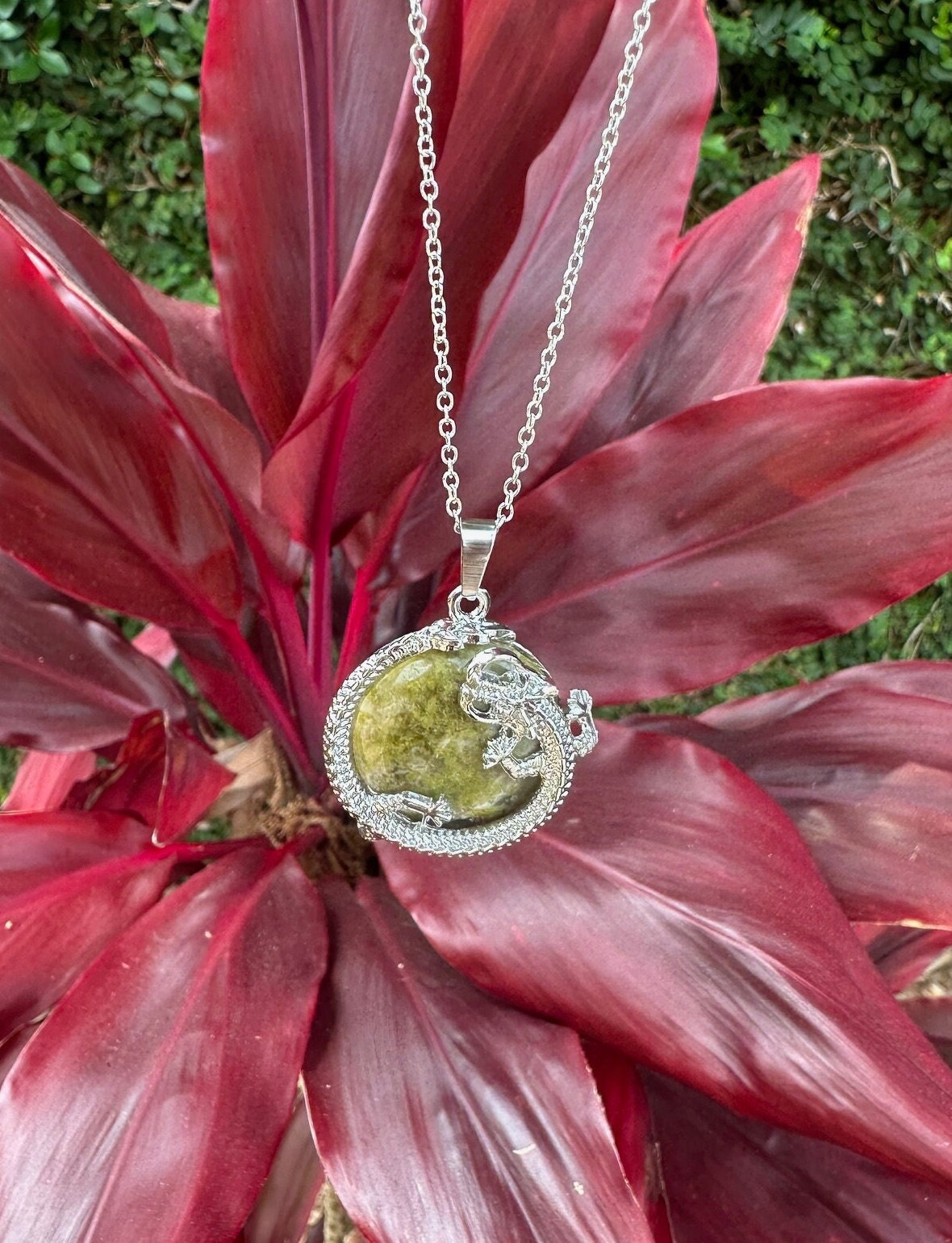Unakite Dragon Flat Necklace
