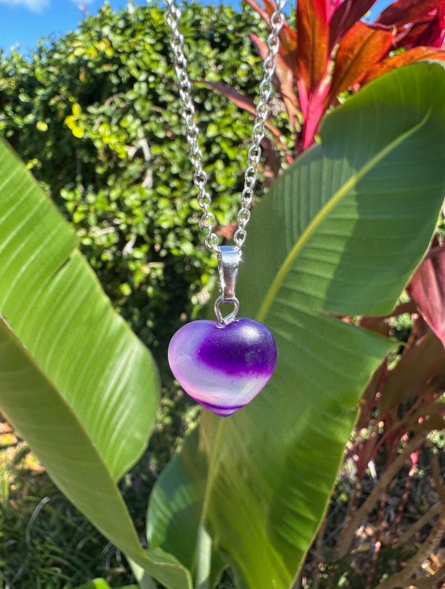 Purple Agate Heart Pendant Necklace