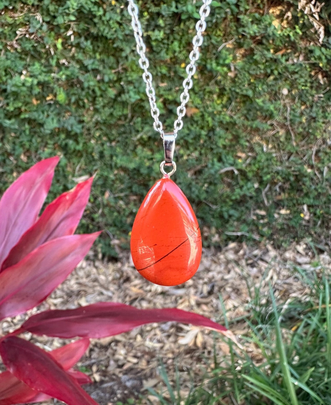 Red Jasper Teardrop Pendant Necklace