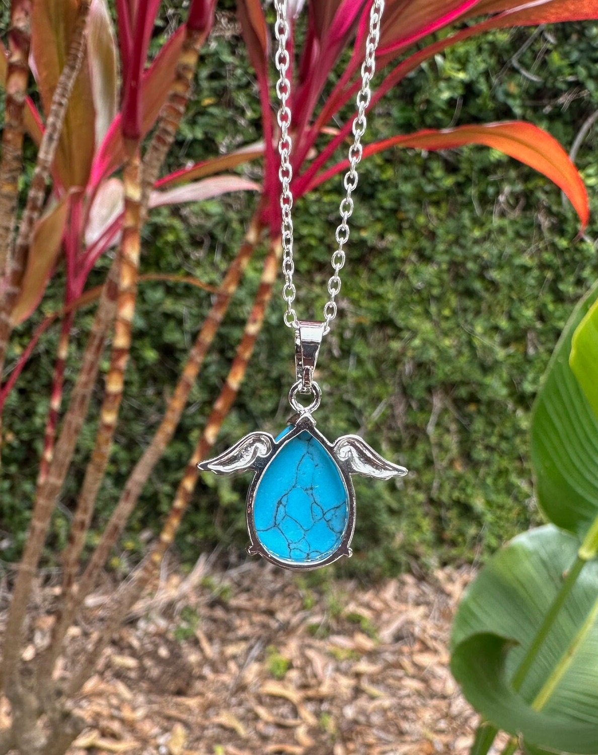 Turquoise Color Howlite Angelic Egg Pendant Necklace