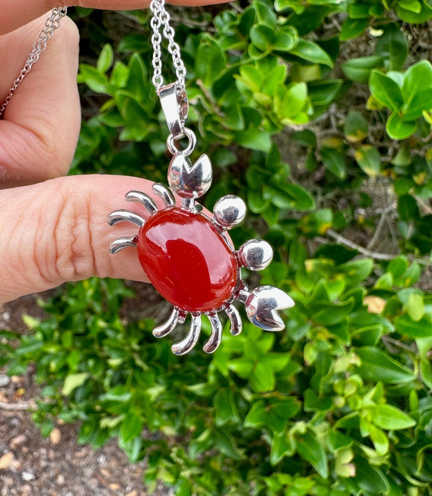Red Agate Crab Pendant Necklace