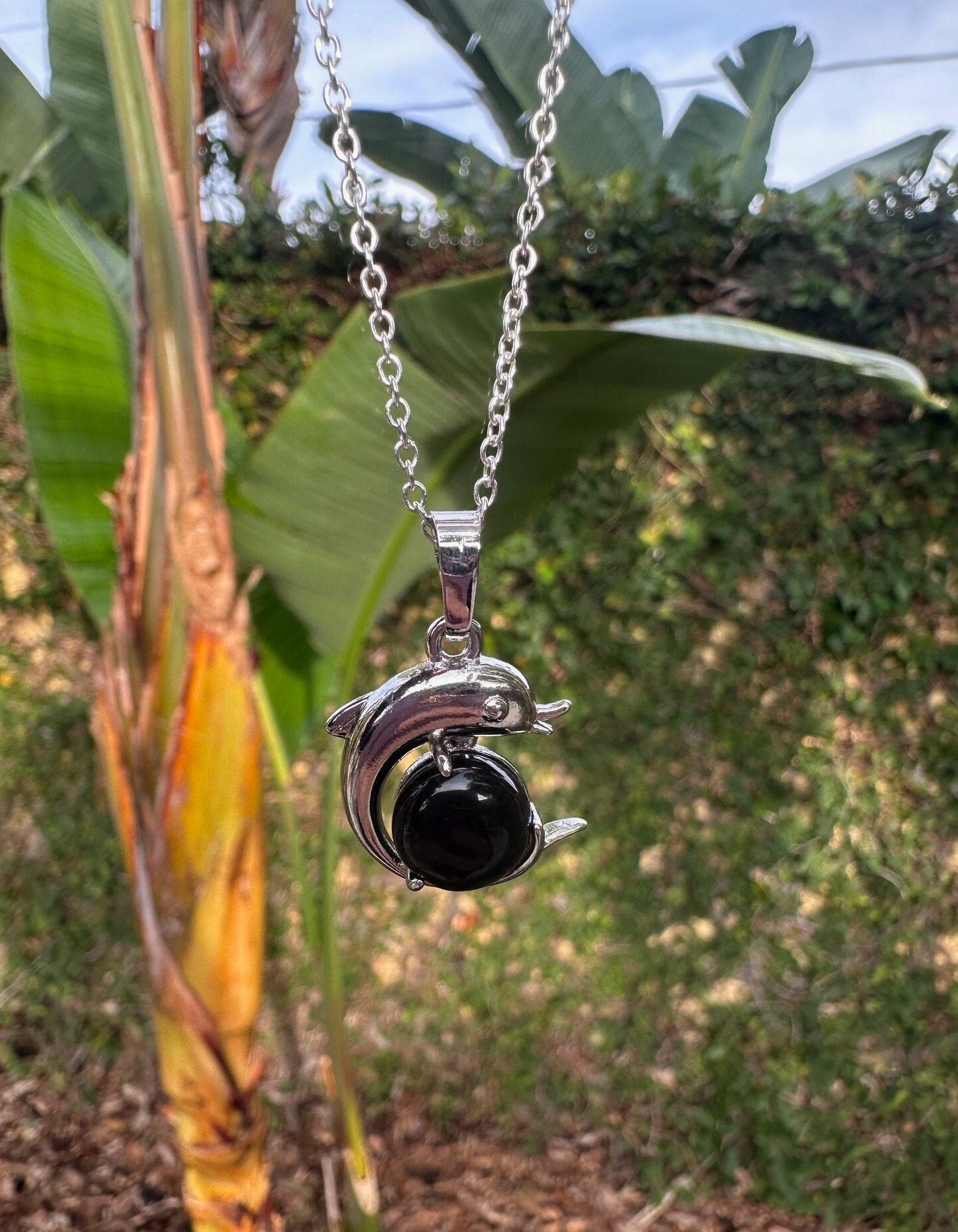 Obsidian Dolphin Necklace