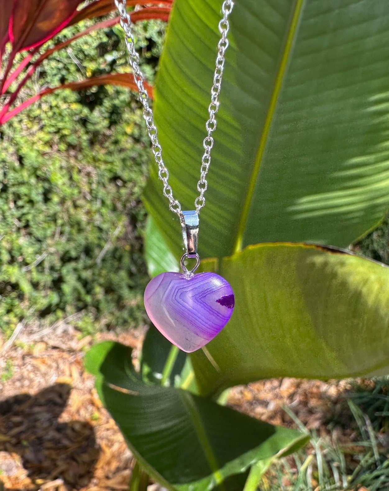 Purple Agate Heart Pendant Necklace