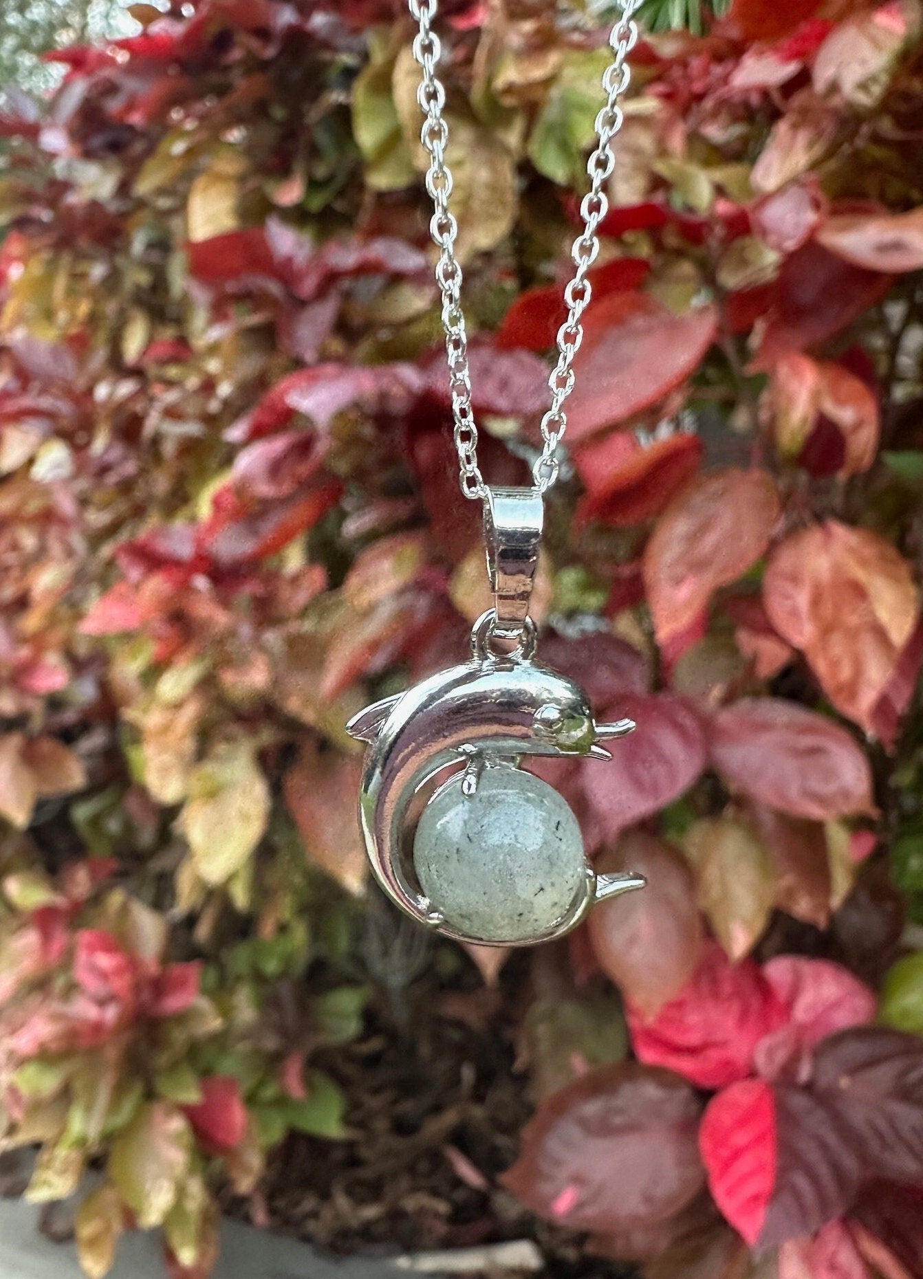 Dainty Labradorite Dolphin Pendant Necklace