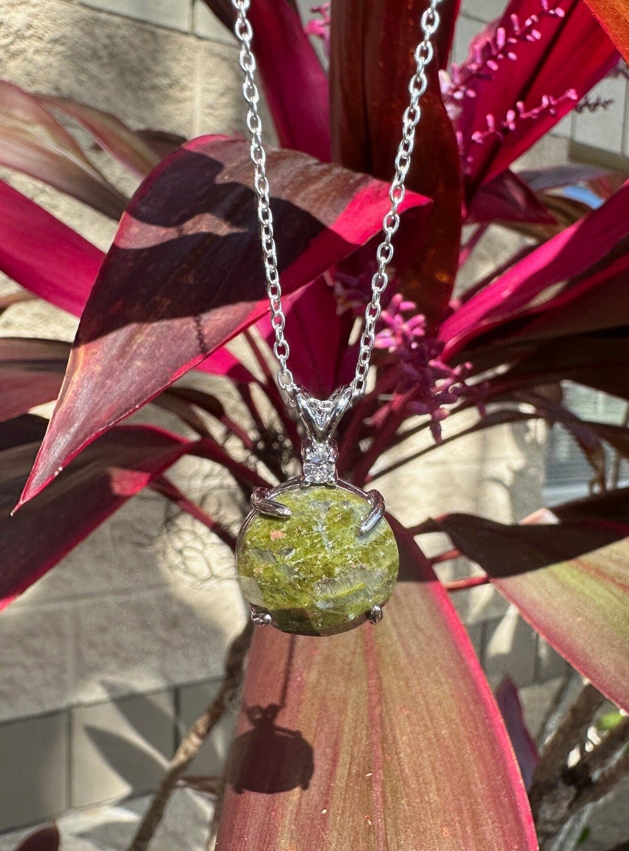 Unakite Prism Pendant Necklace