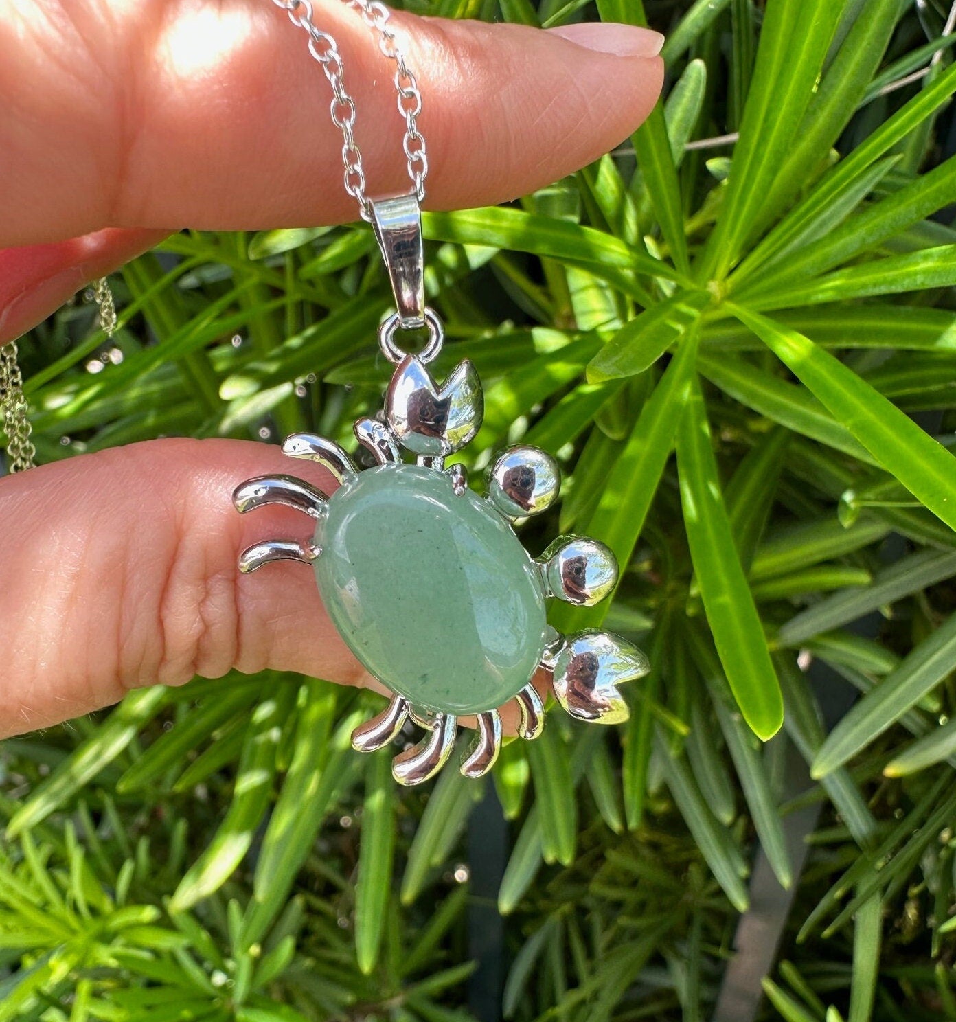 Green Aventurine Crab Pendant Necklace
