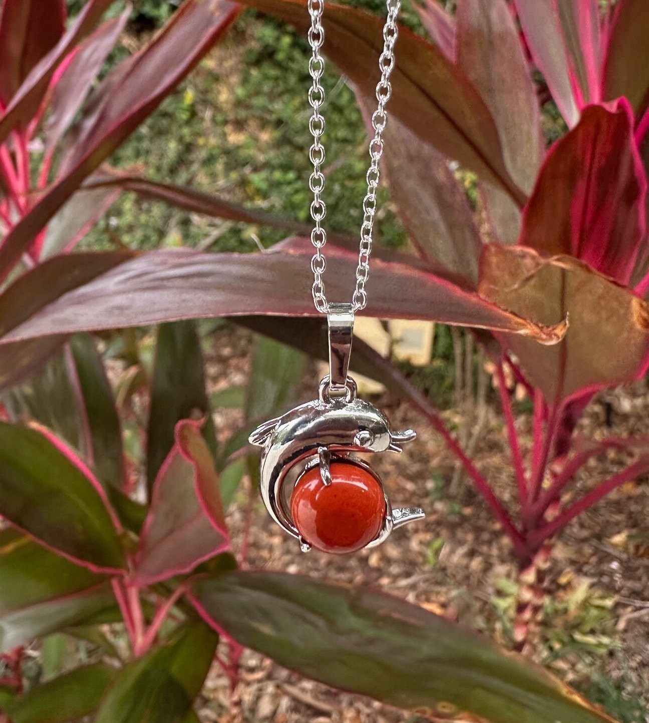 Red Jasper Dolphin Pendant Necklace