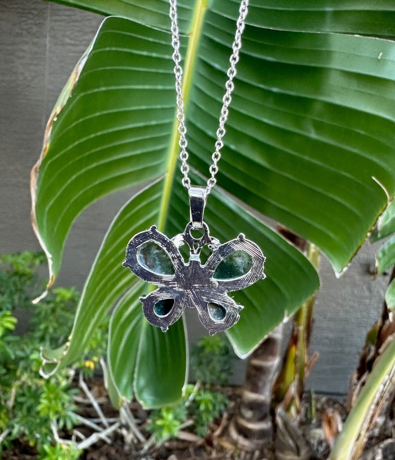Indian Agate Butterfly Pendant Necklace