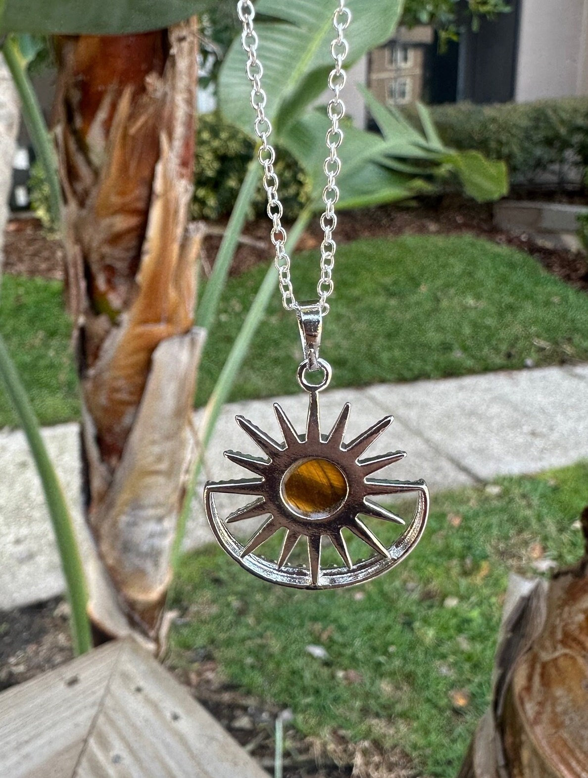 Tiger Eye Sun Moon Pendant Necklace
