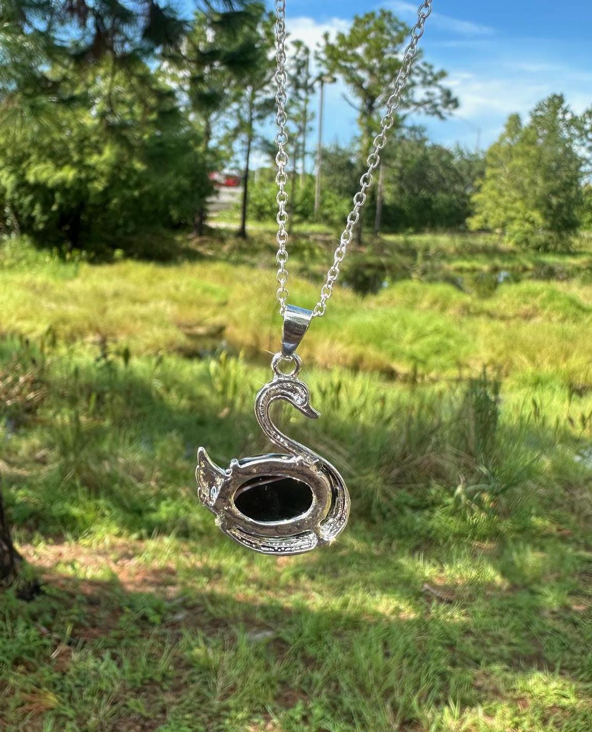 Black Stripes Agate Swan Necklace