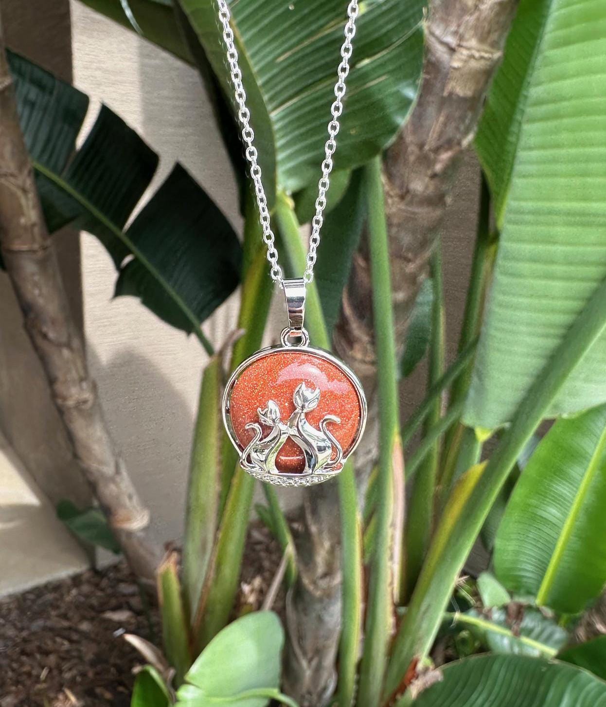 Goldstone Cat Love Pendant Necklace