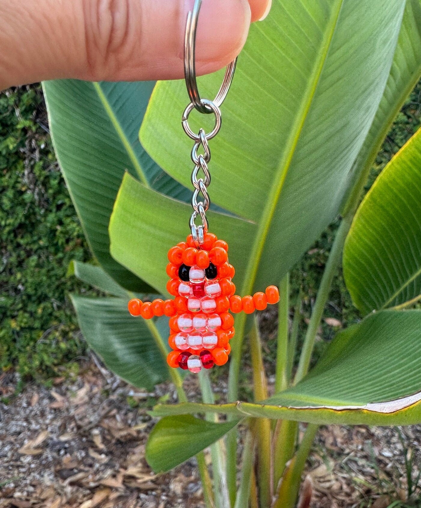 Beaded Orange Monkey Keychain