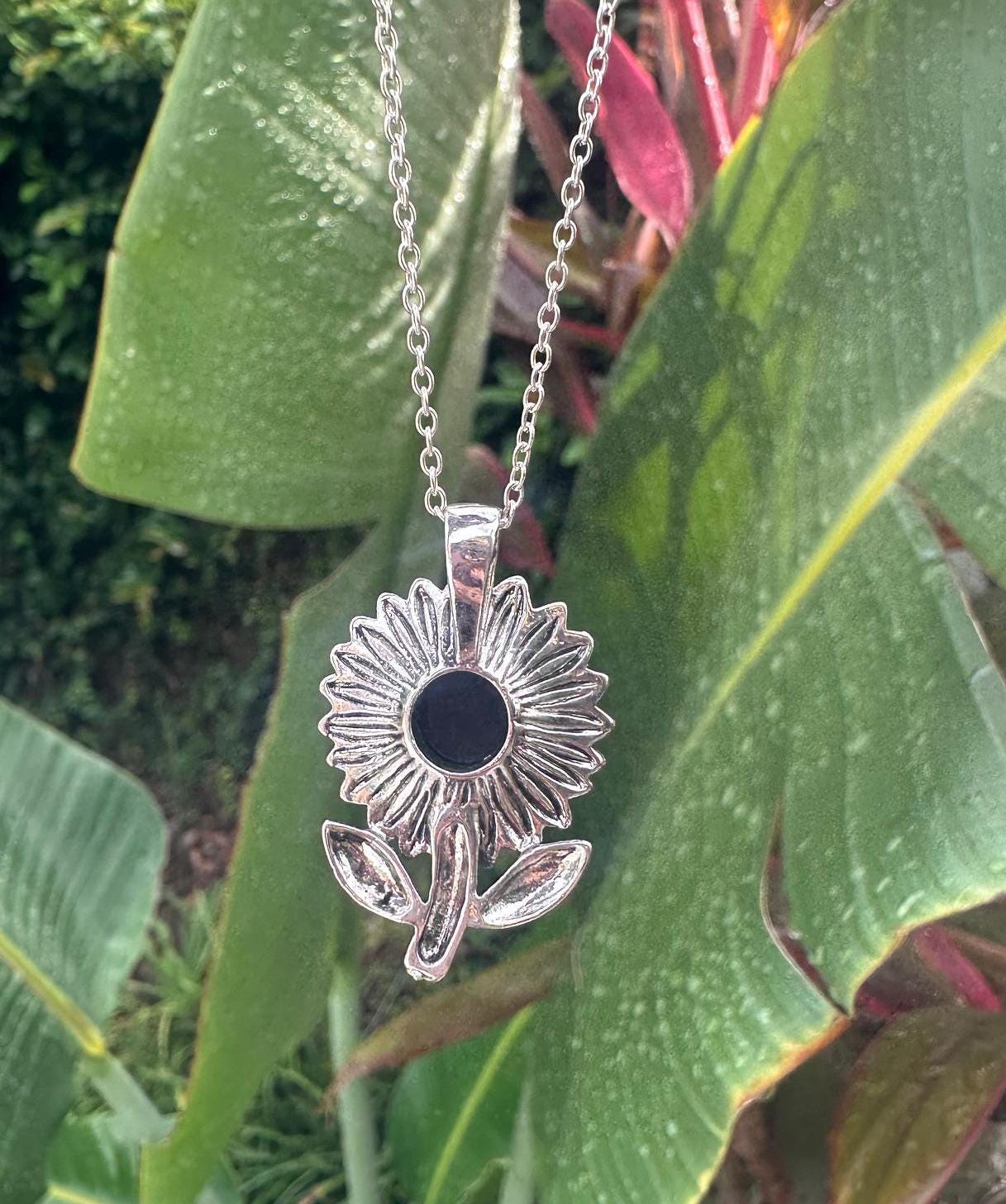 Obsidian Sunflower Pendant Necklace