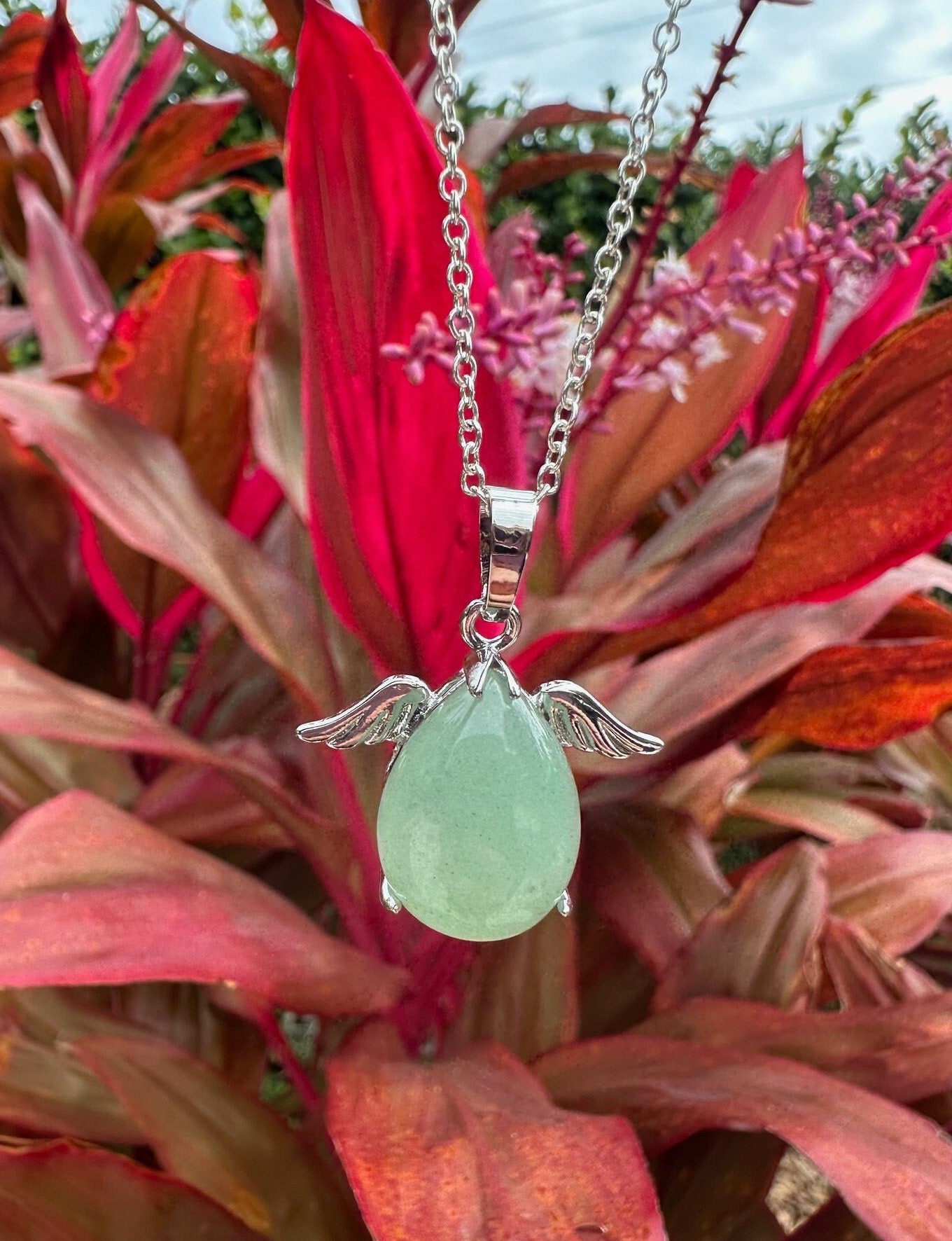 Green Aventurine Angelic Egg Pendant Necklace