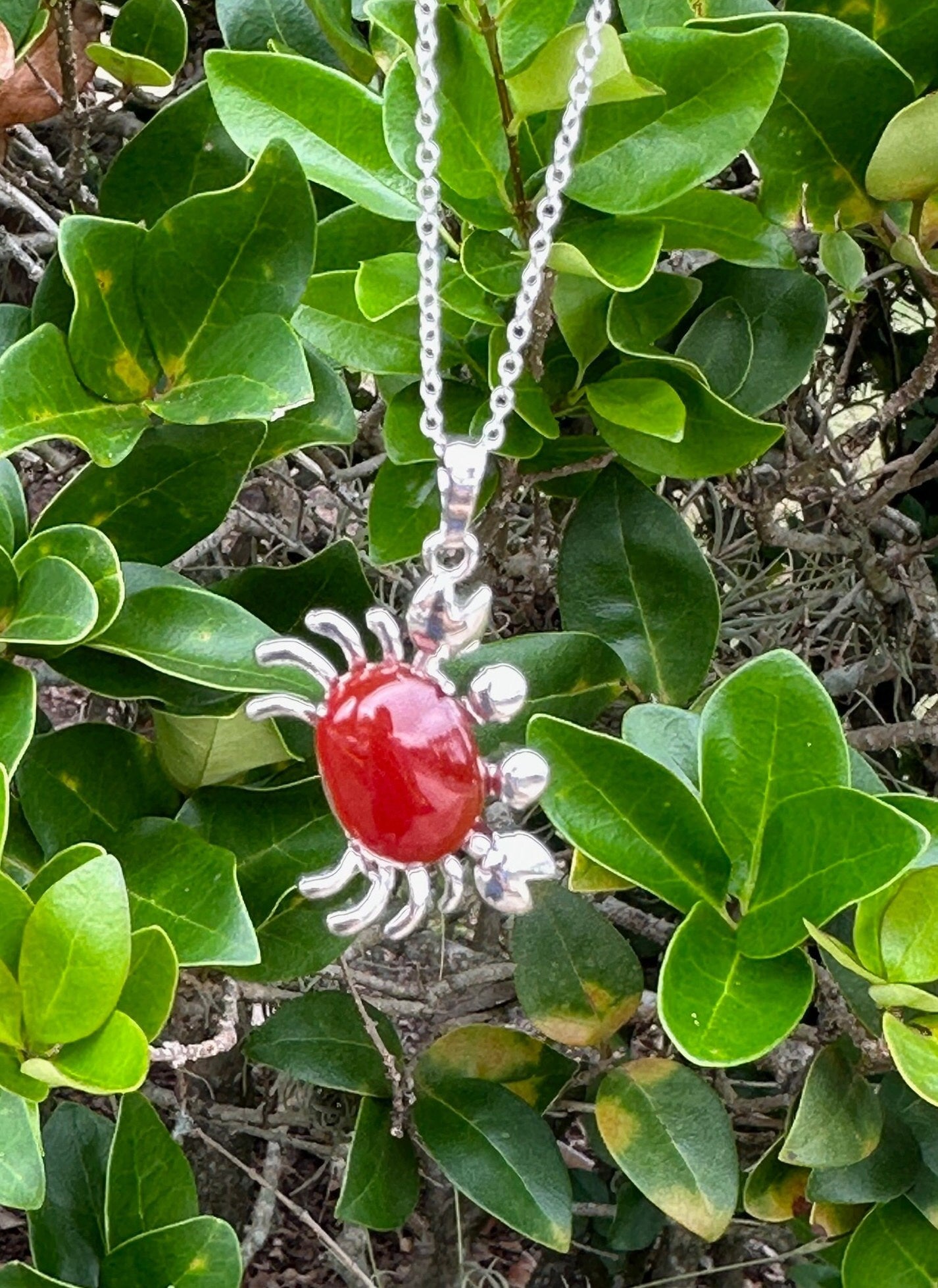 Red Agate Crab Pendant Necklace