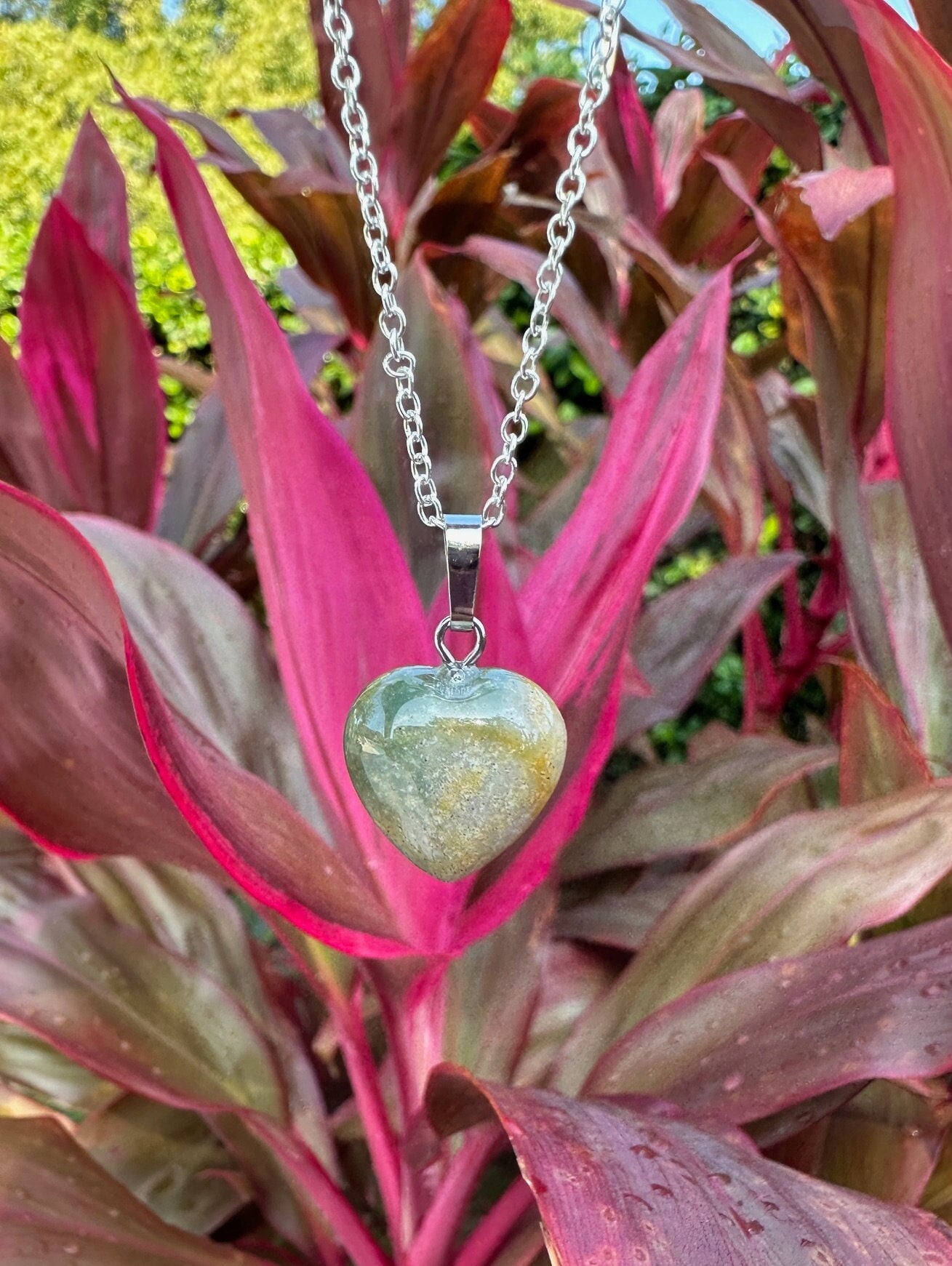 Indian Agate Heart Pendant Necklace