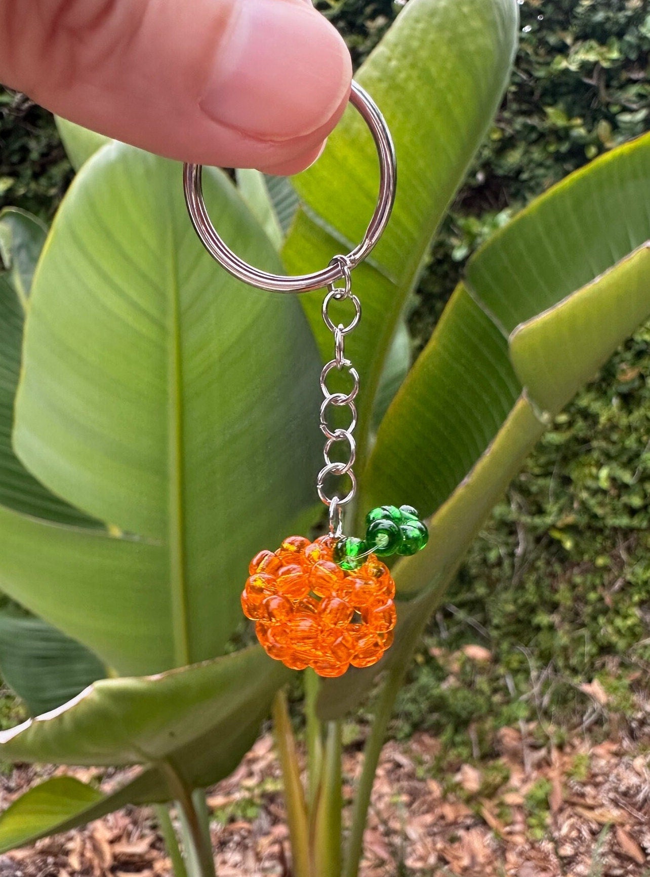 Beaded Orange Fruit Keychain