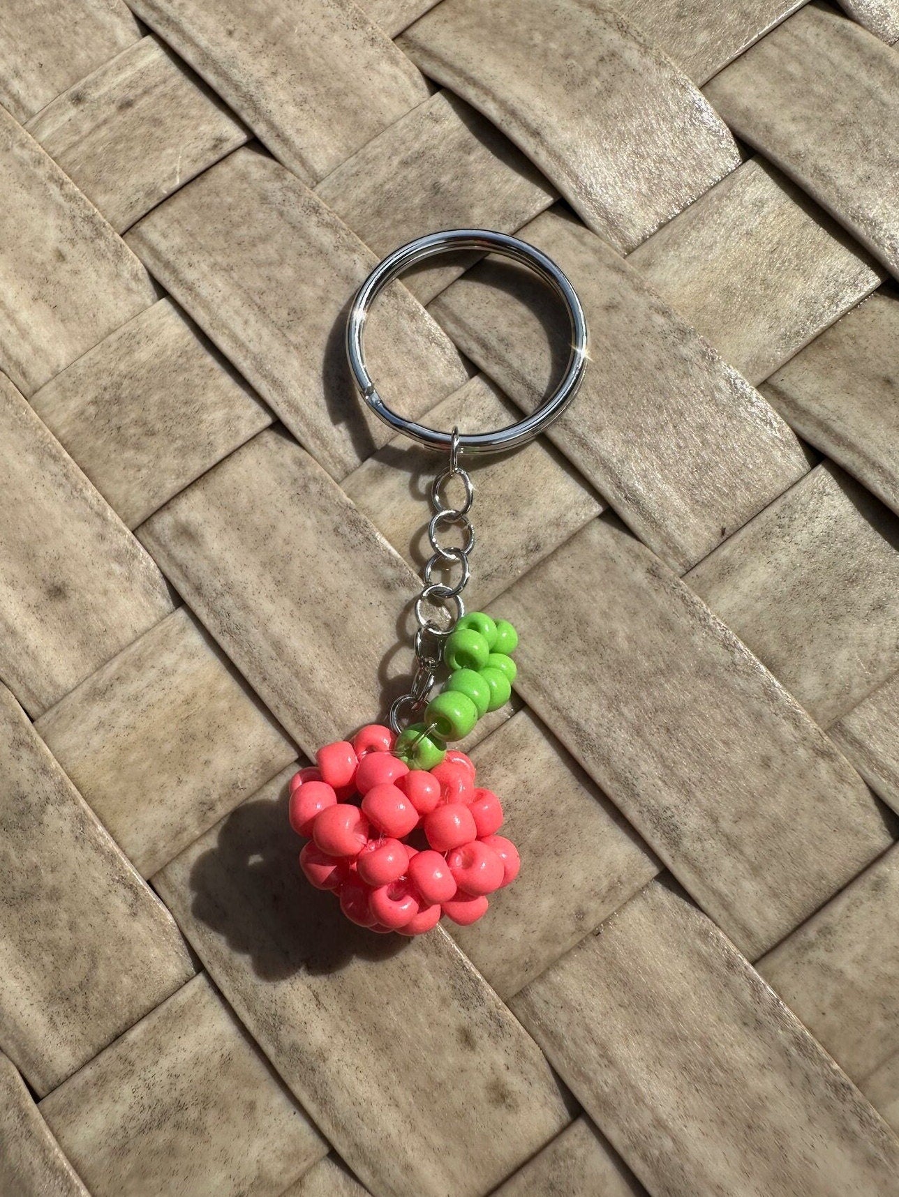 Beaded Pink Lady Apple Fruit Keychain