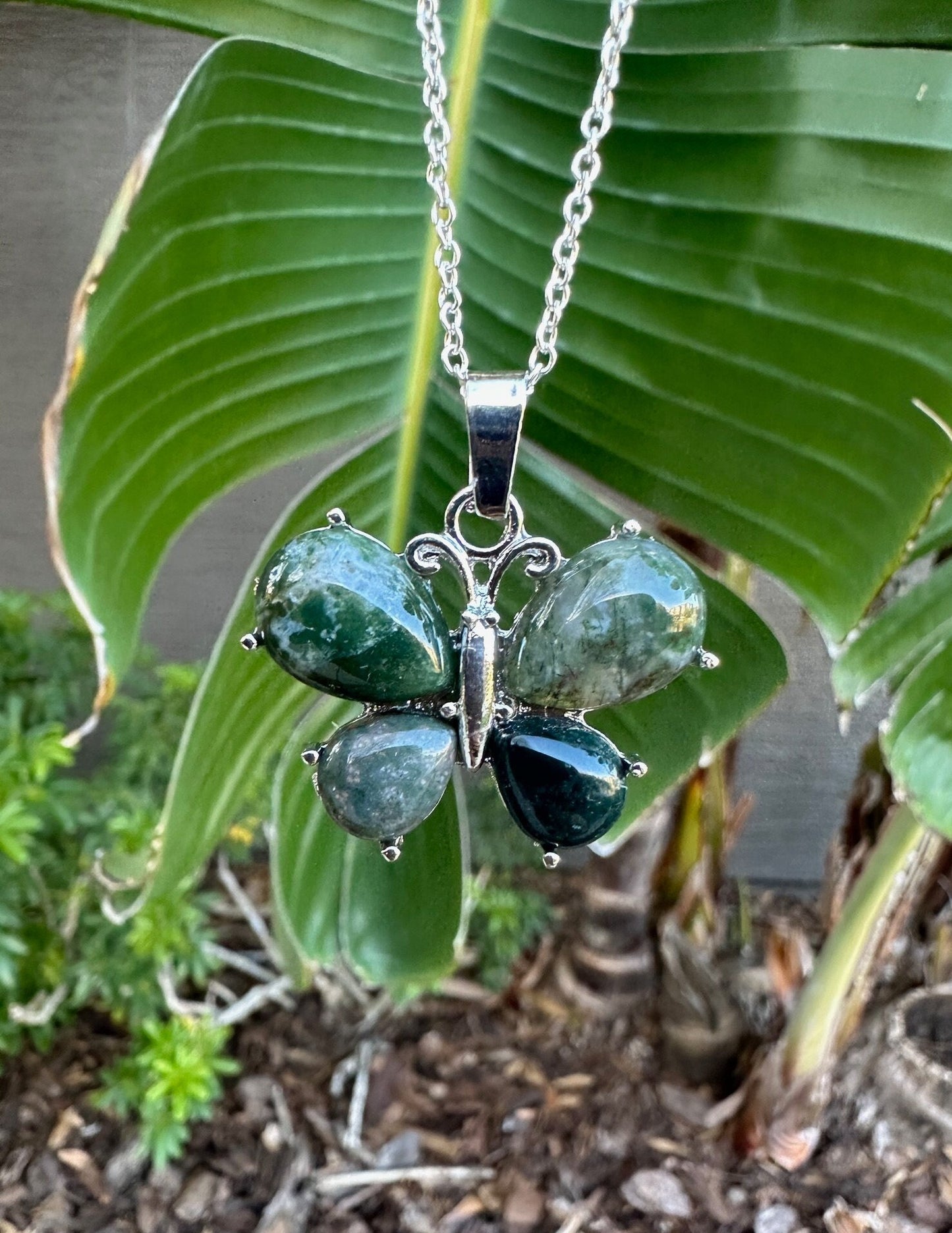 Indian Agate Butterfly Pendant Necklace