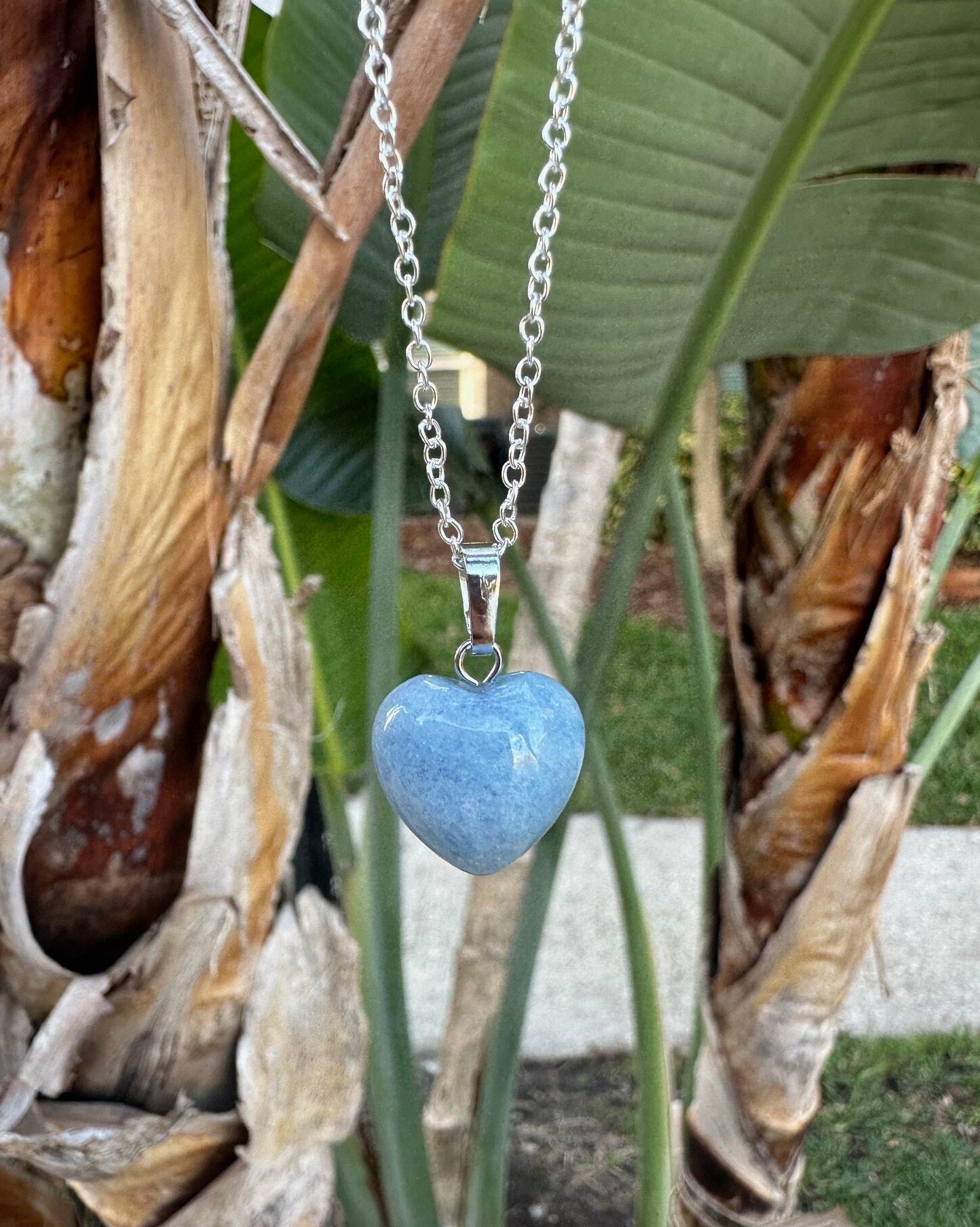 Dainty Blue Angelite Heart Pendant Necklace