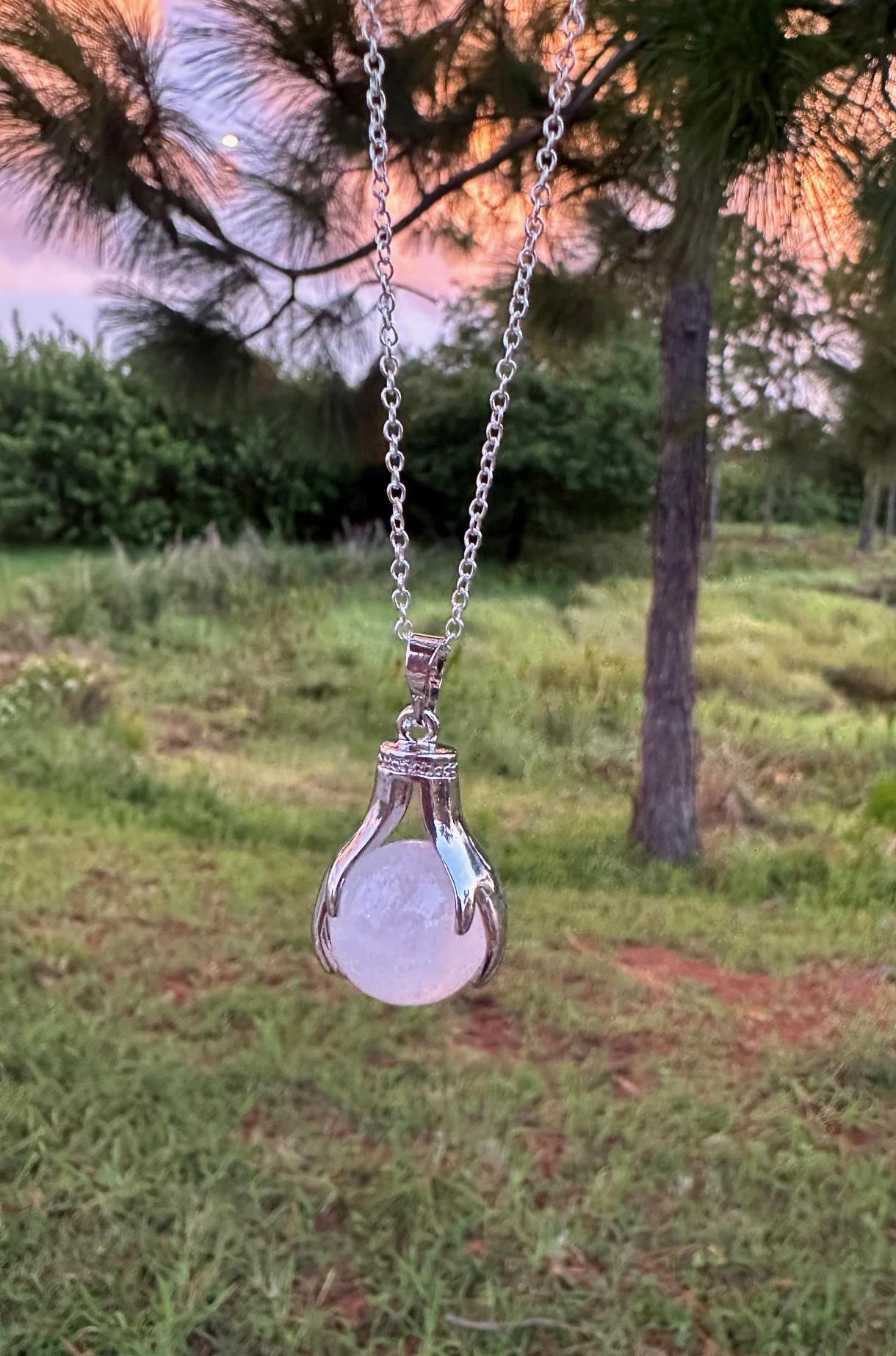 Rose Quartz Hands Necklace