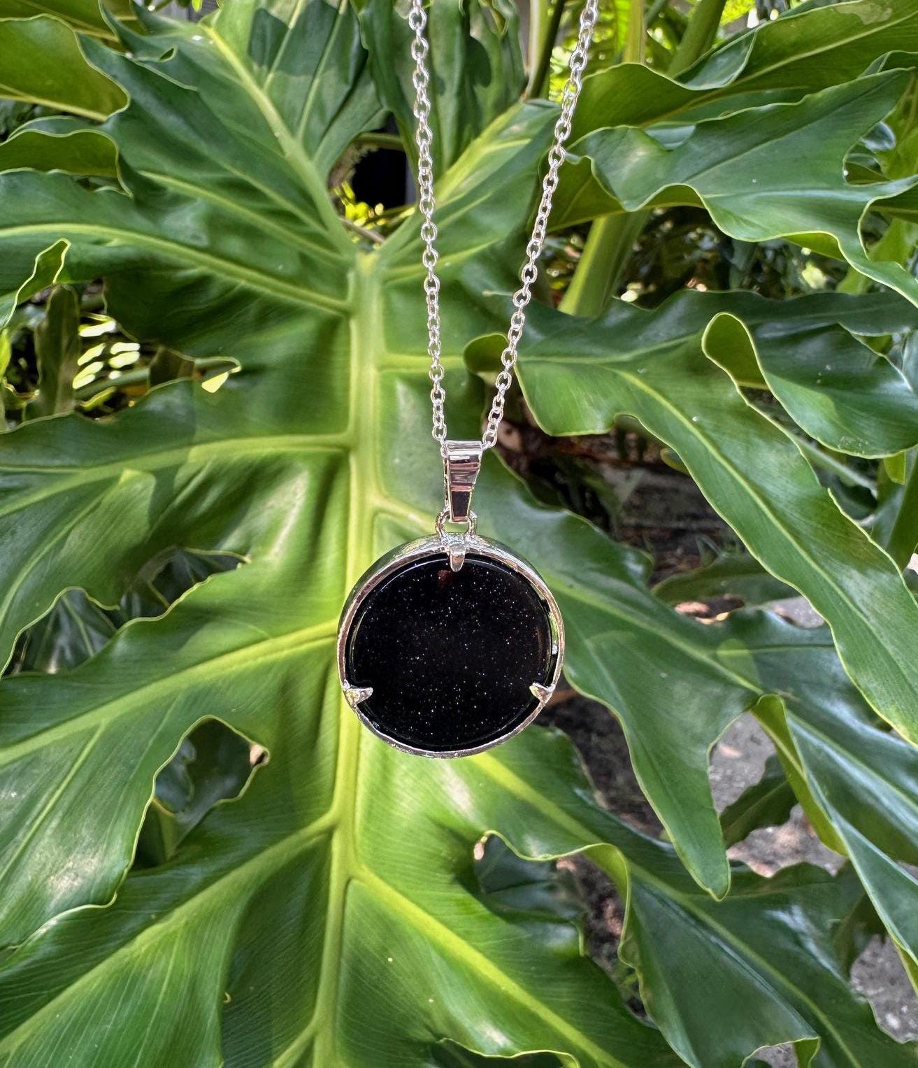 Blue Goldstone Owl Necklace