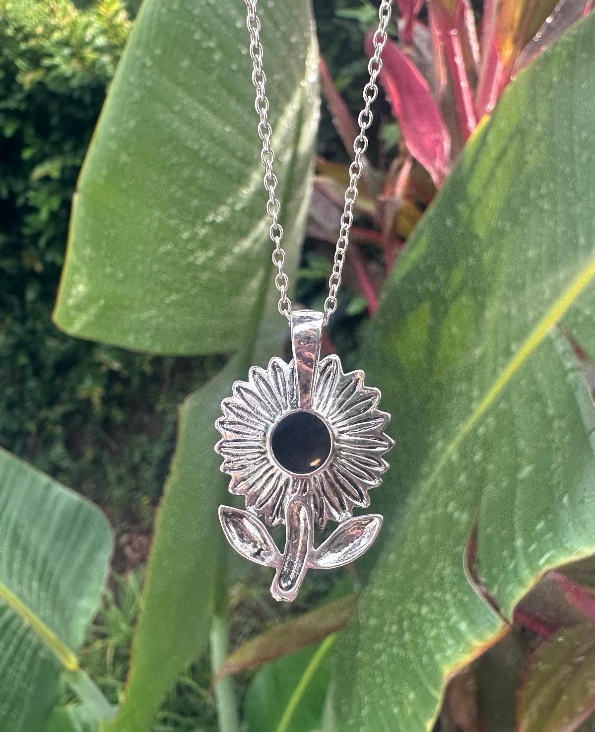 Obsidian Sunflower Pendant Necklace