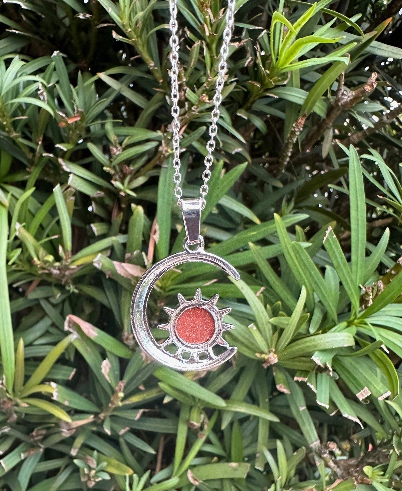 Goldstone Crescent Sun Necklace
