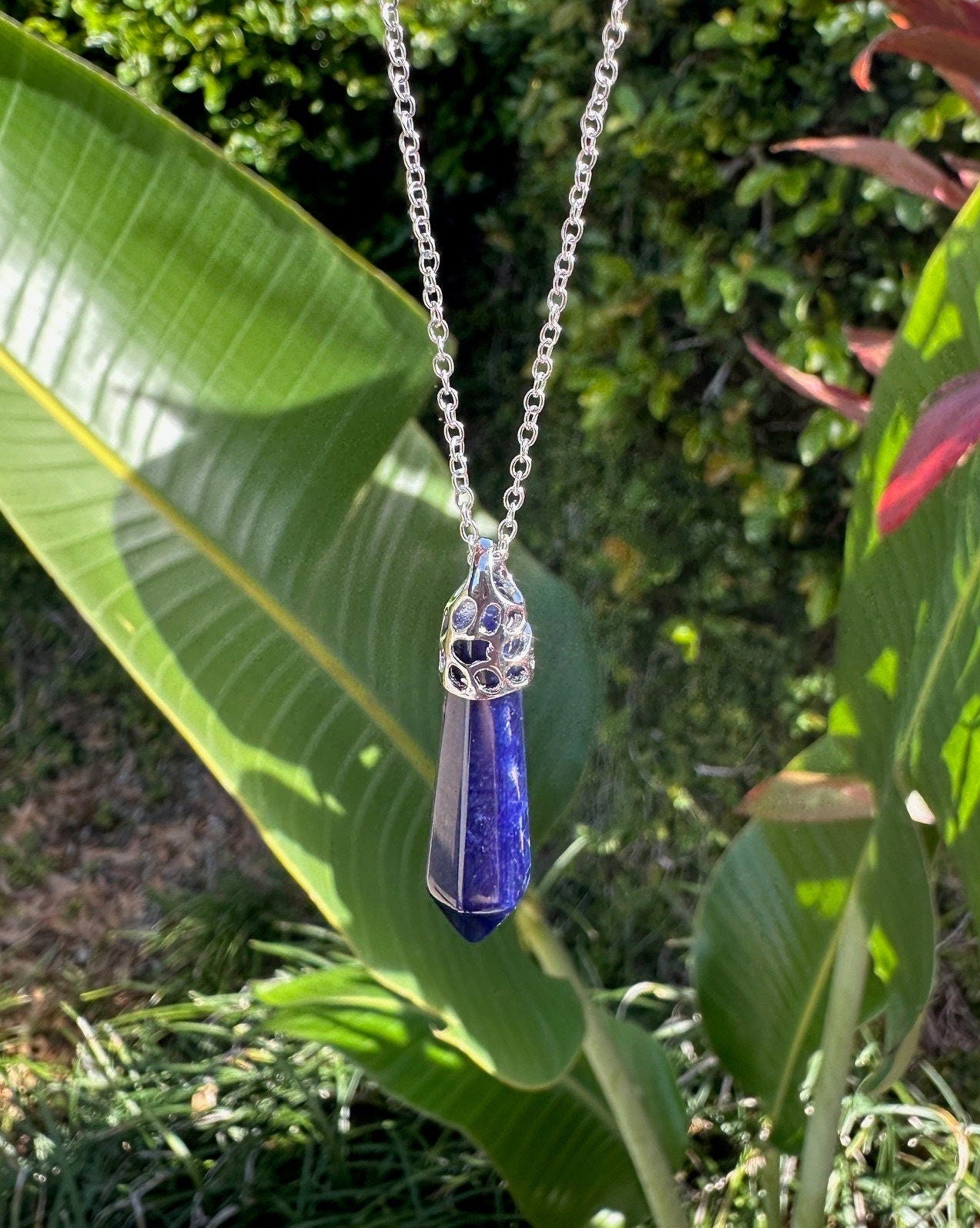 Sodalite Thin Hexagon Pendant Necklace