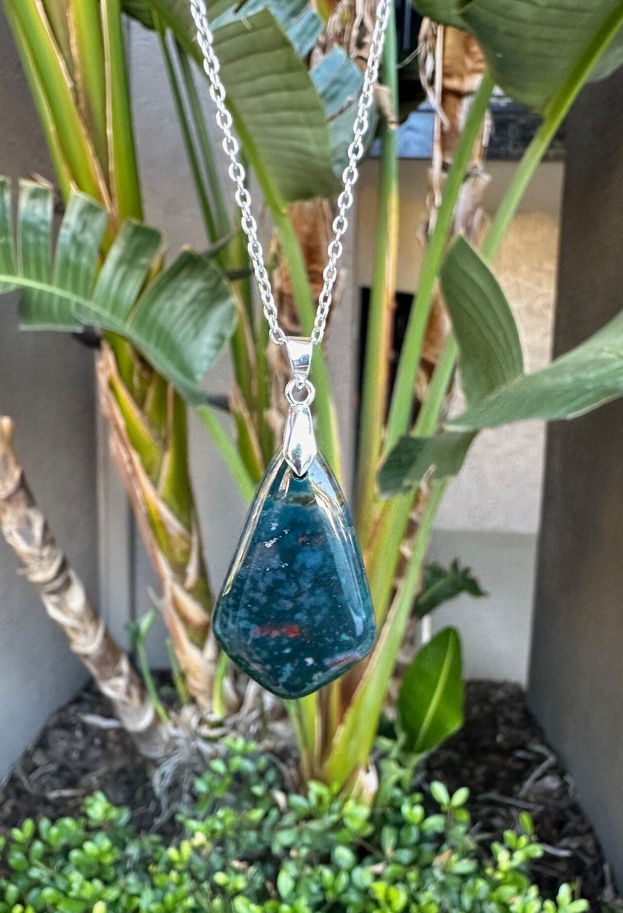 Indian Bloodstone Shield Pendant Necklace