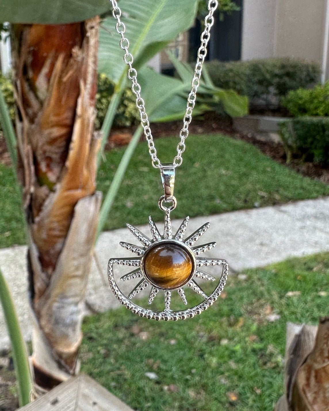 Tiger Eye Sun Moon Pendant Necklace