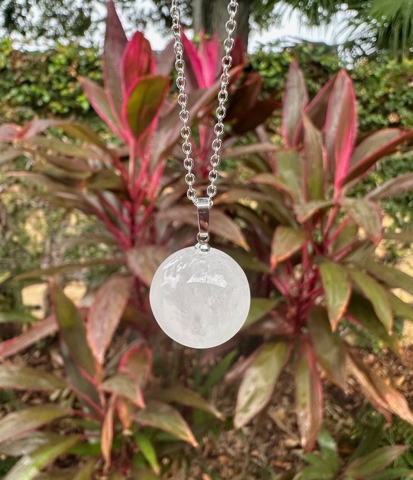 Clear Quartz Ball Pendant Necklace