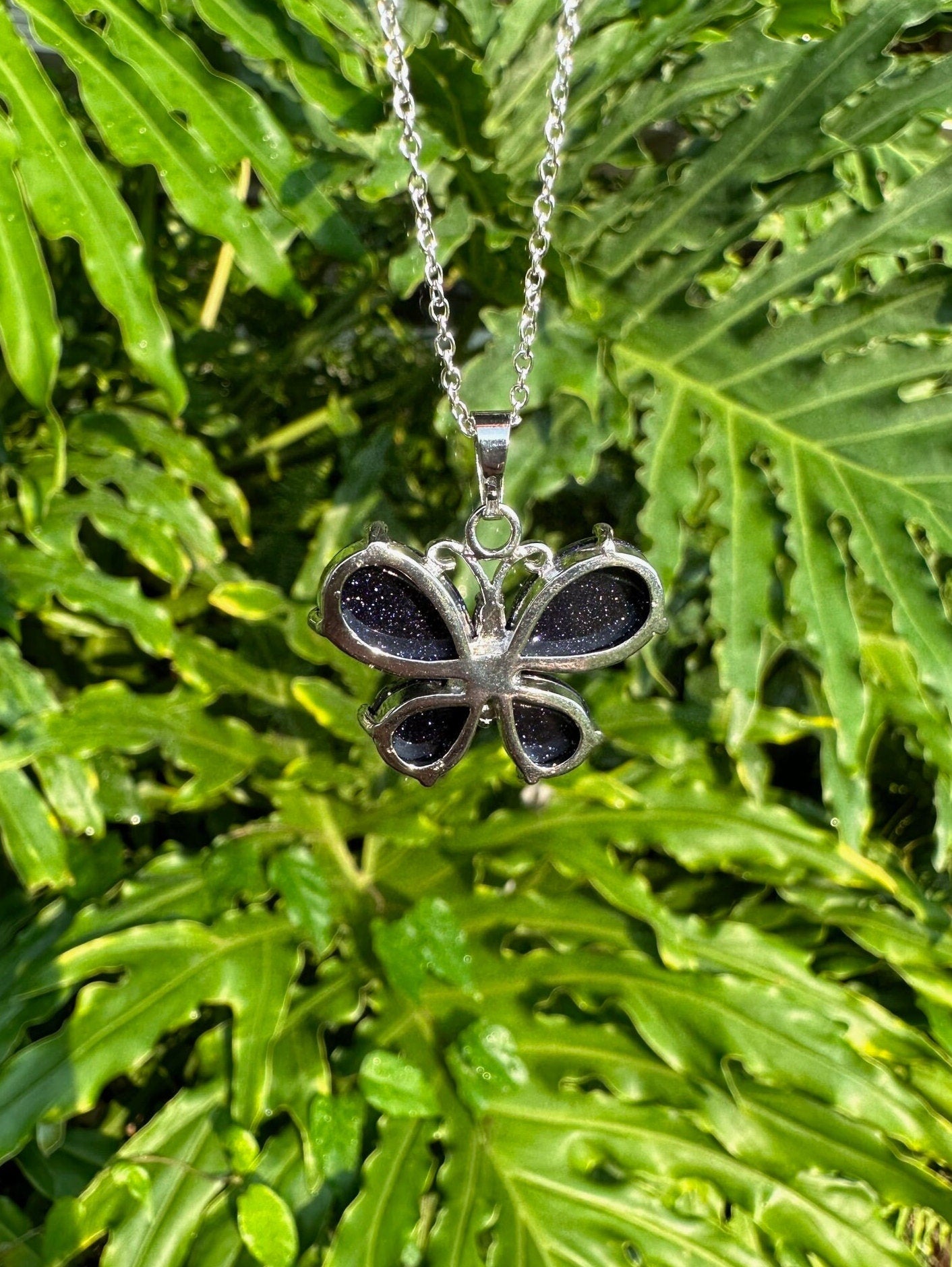 Blue Goldstone Butterfly Pendant Necklace