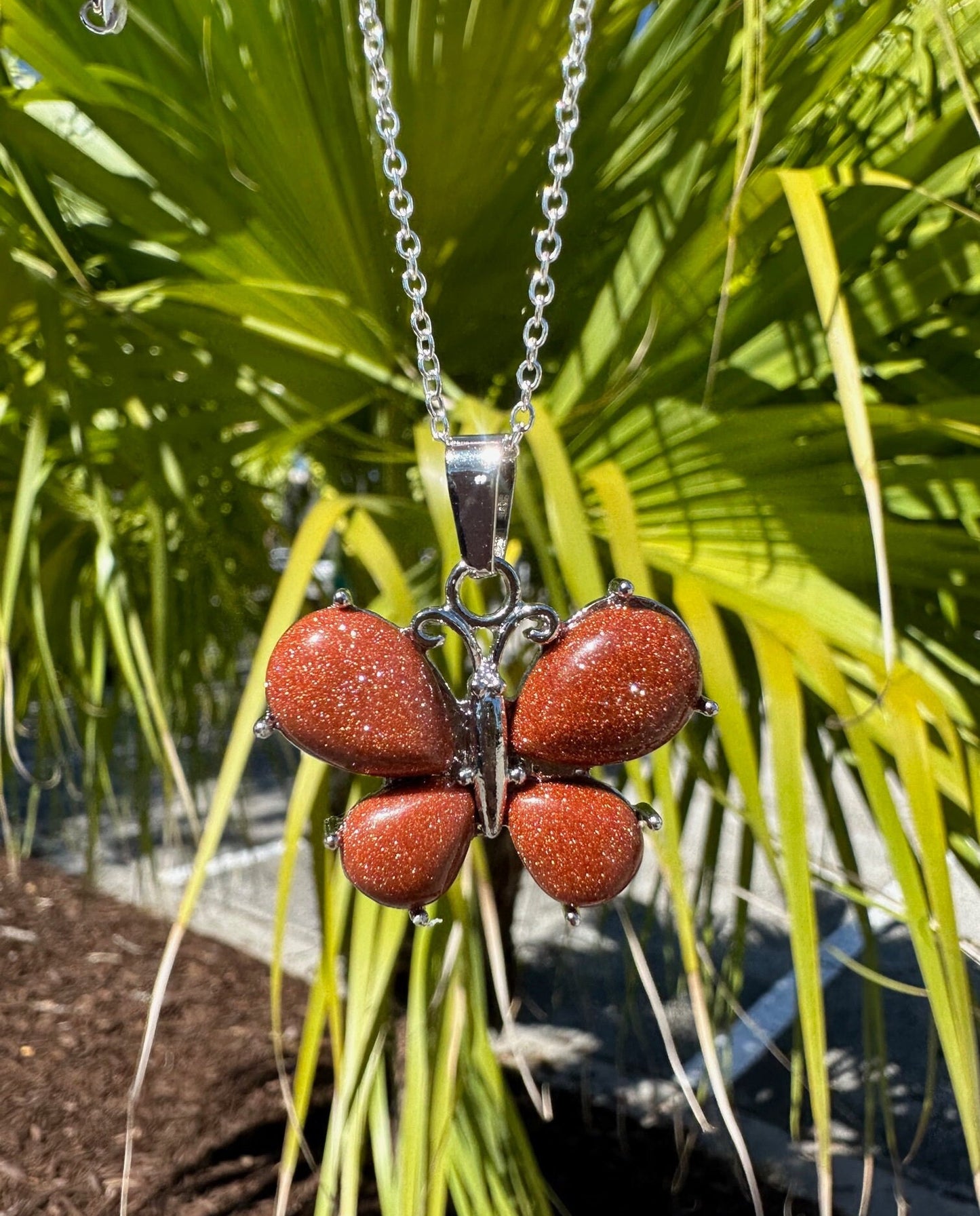 Goldstone Butterfly Pendant Necklace