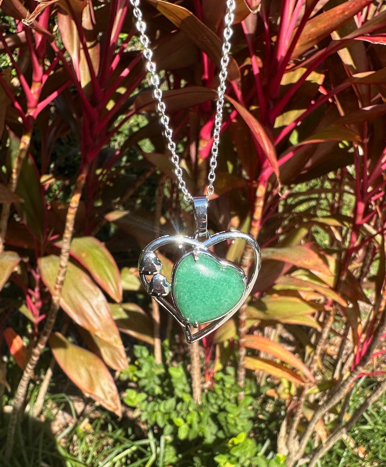 Green Aventurine Heart Pendant Necklace