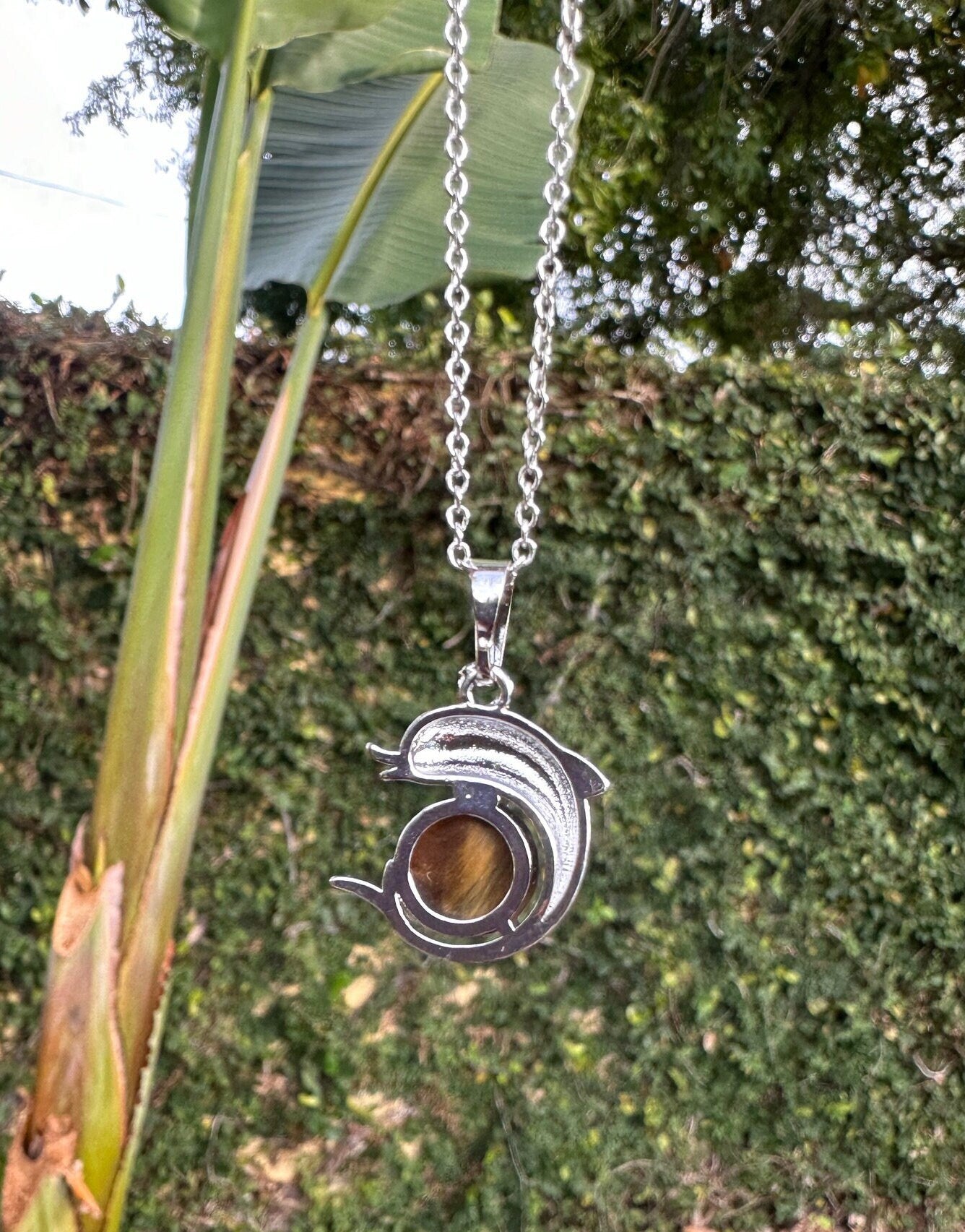 Tiger Eye Dolphin Pendant Necklace