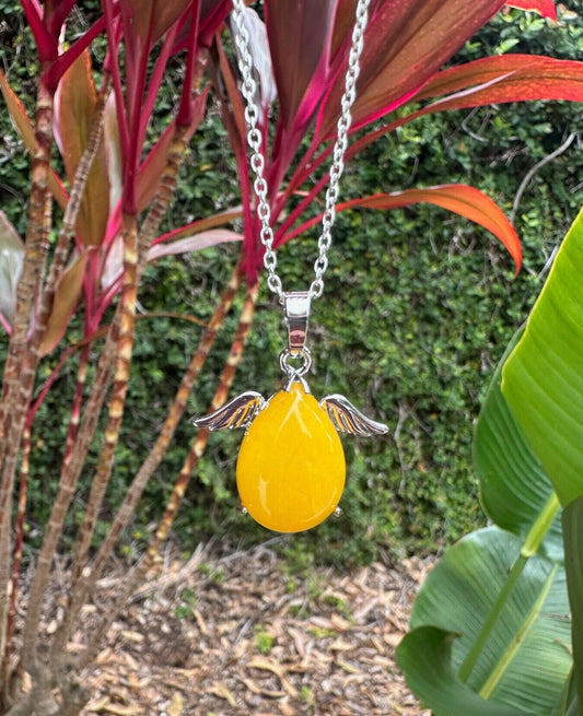 Dyed Yellow Jade Angelic Egg Pendant Necklace